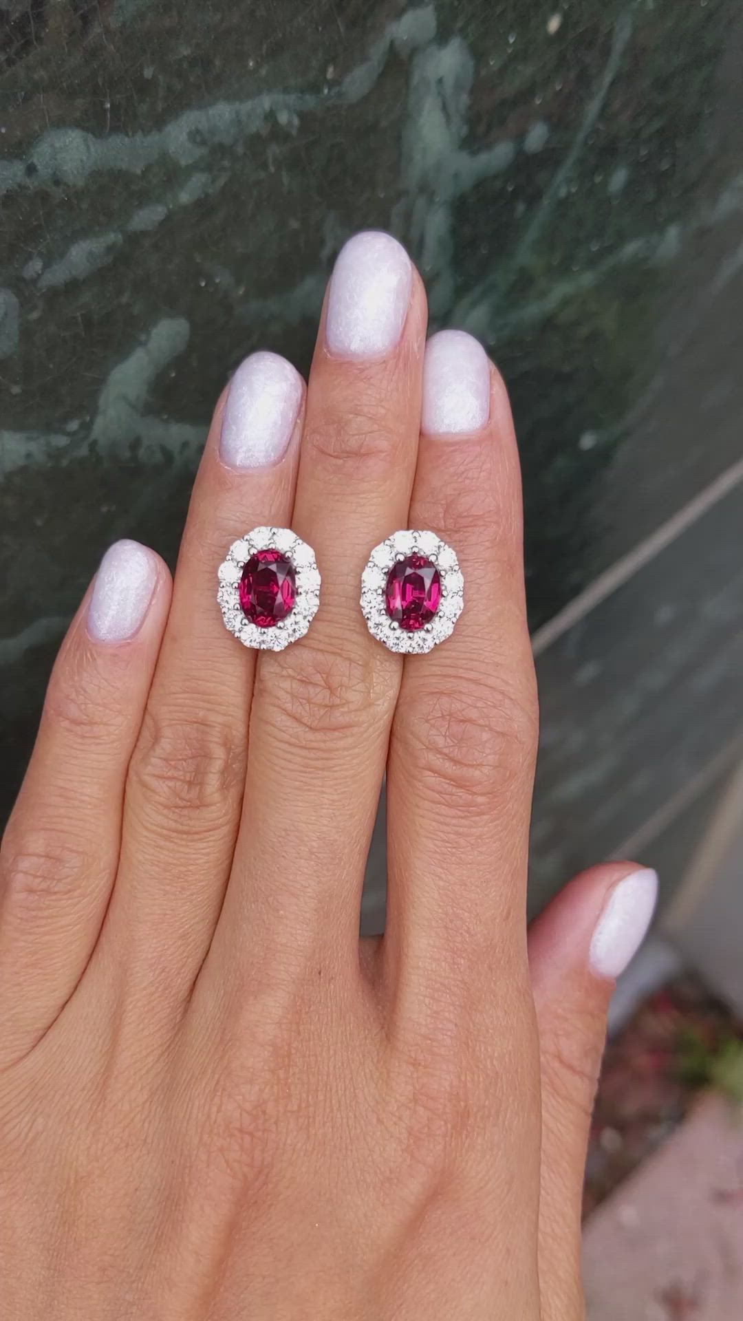 4.52 Ct.Tw. Ruby Natural Diamond Pave Earrings, 18K White Gold Size Video