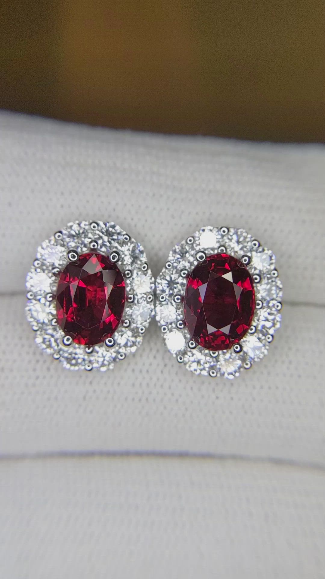 4.52 Ct.Tw. Ruby Natural Diamond Pave Earrings, 18K White Gold Size Video