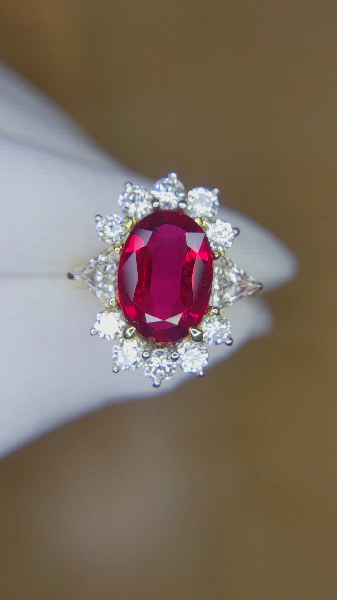4.00 Ct. Ruby Natural Diamond Halo Ring, 18K Yellow Gold Size Video