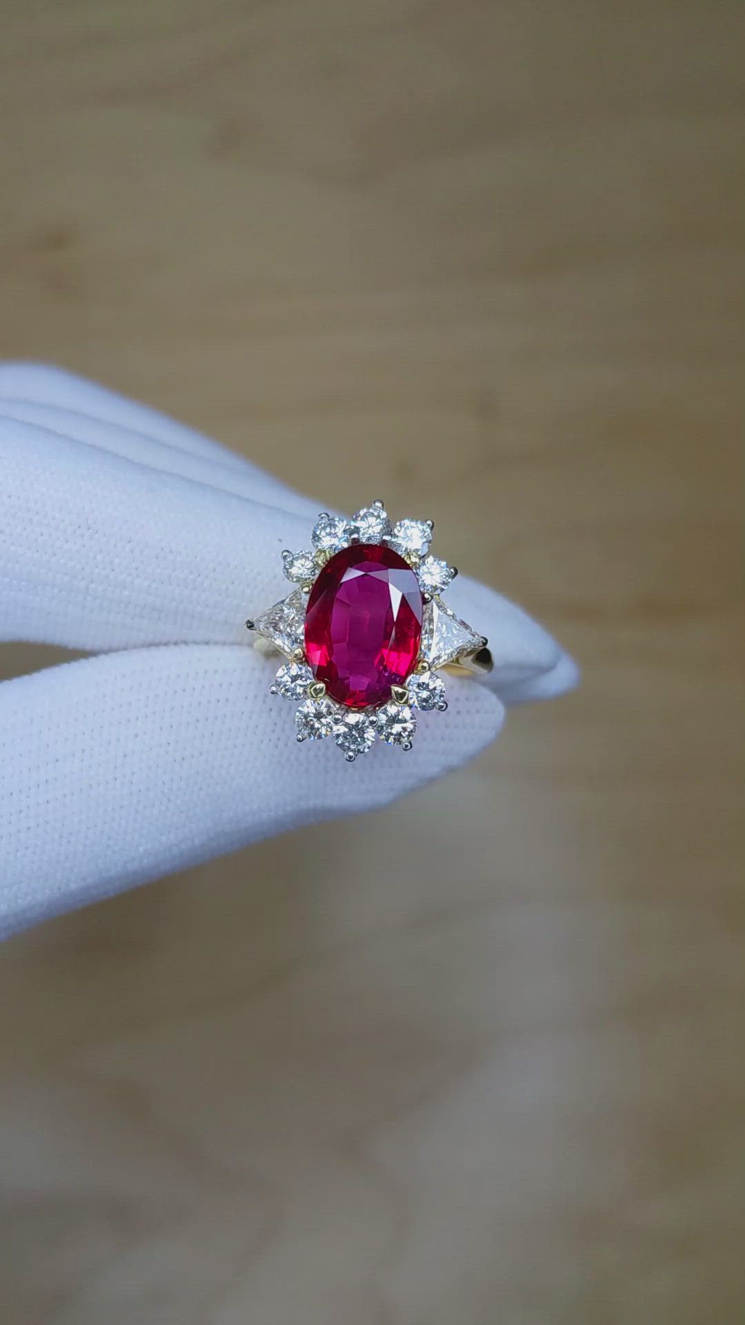 4.00 Ct. Ruby Natural Diamond Halo Ring, 18K Yellow Gold Size Video