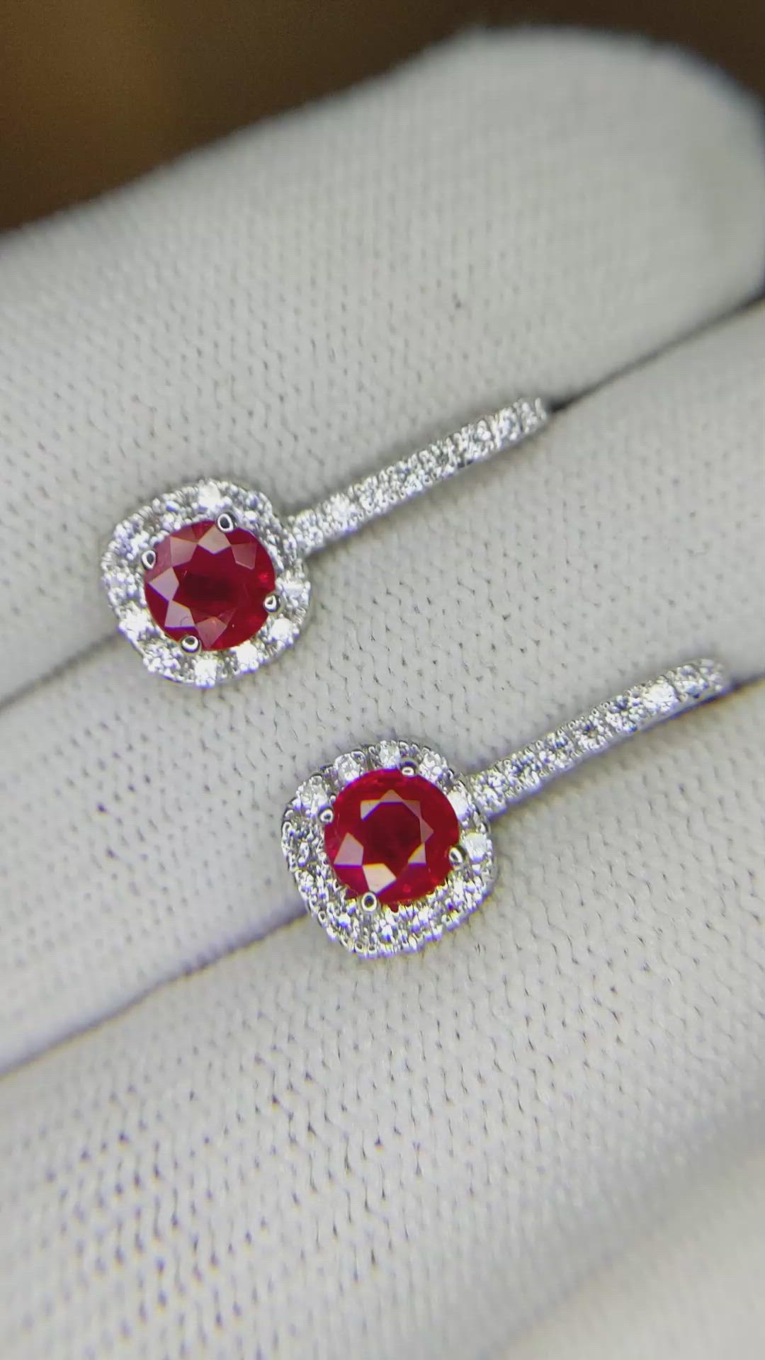 0.95 Ct.Tw. Ruby Natural Diamond Pave Earrings, 18K White Gold Size Video