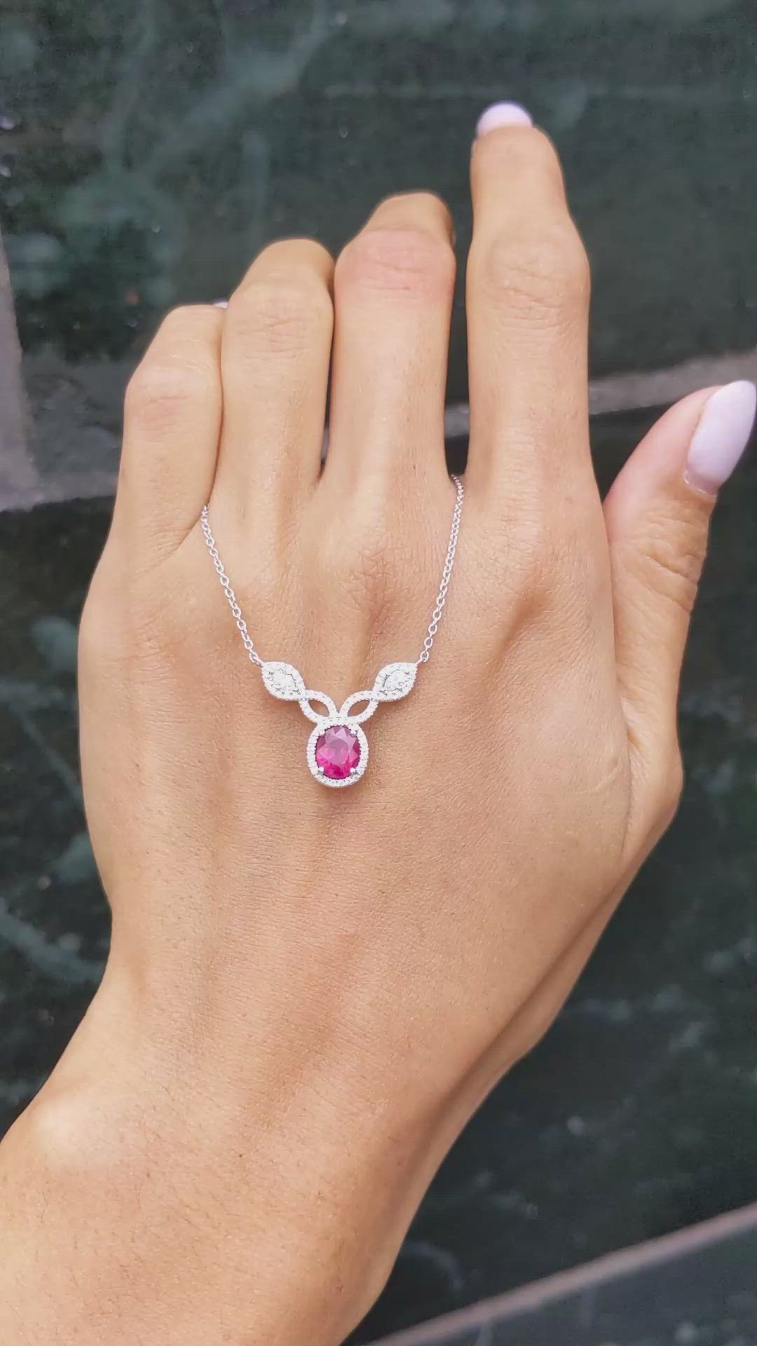 1.17 Ct. Ruby Natural Diamond Pave Necklace, 18K White Gold Size Video