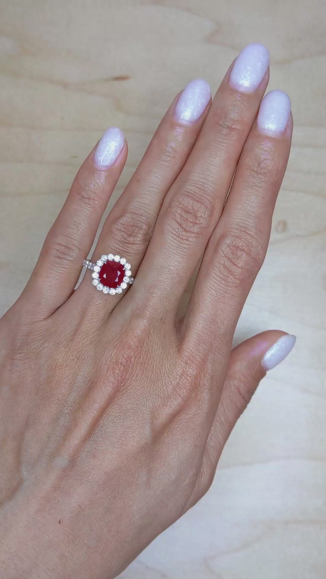 2.15 Ct. Ruby Natural Diamond Pave Ring, 18K White Gold Size Video