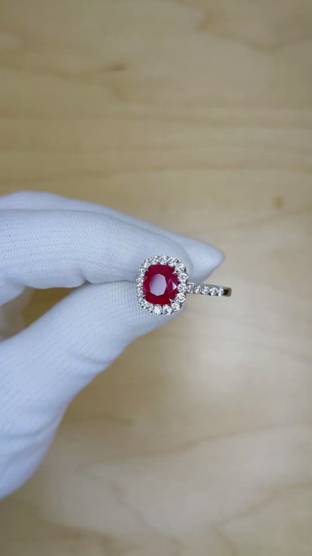 2.15 Ct. Ruby Natural Diamond Pave Ring, 18K White Gold Size Video