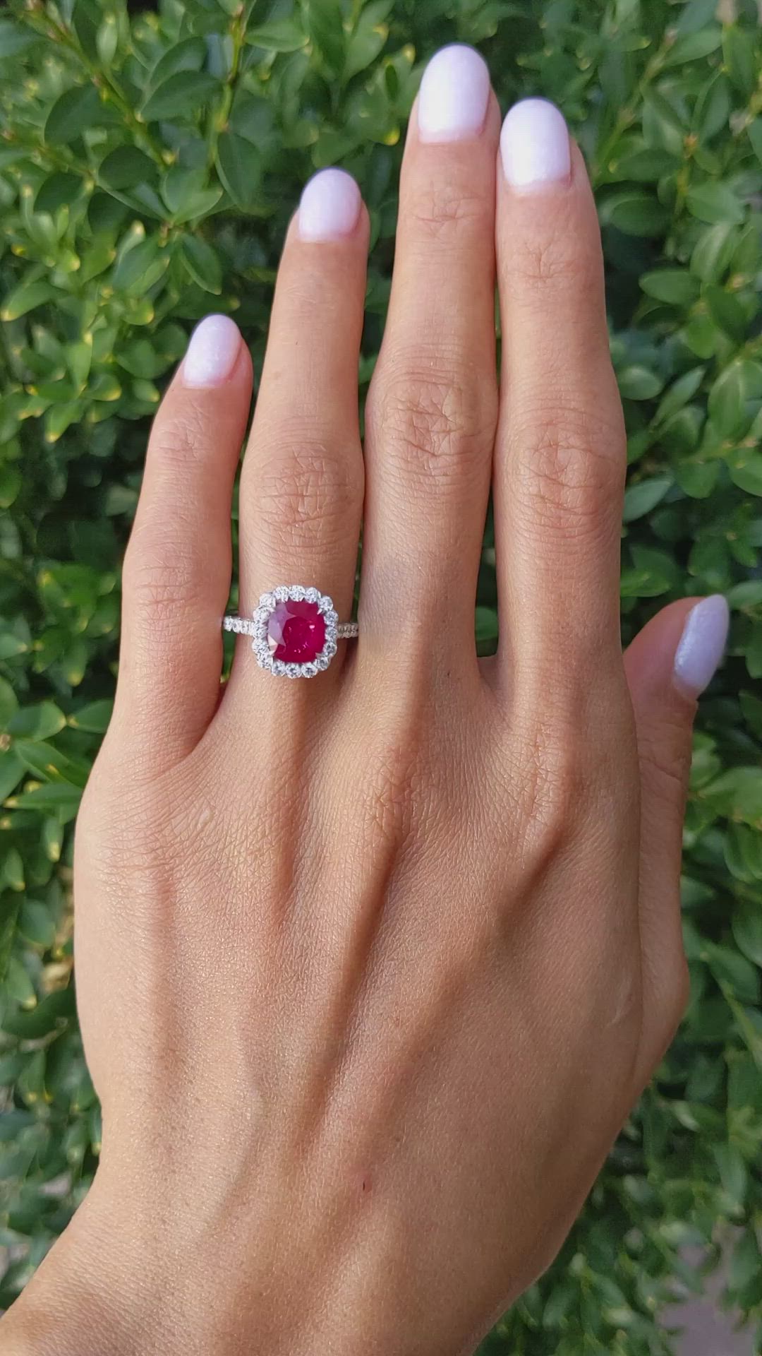 2.15 Ct. Ruby Natural Diamond Pave Ring, 18K White Gold Size Video