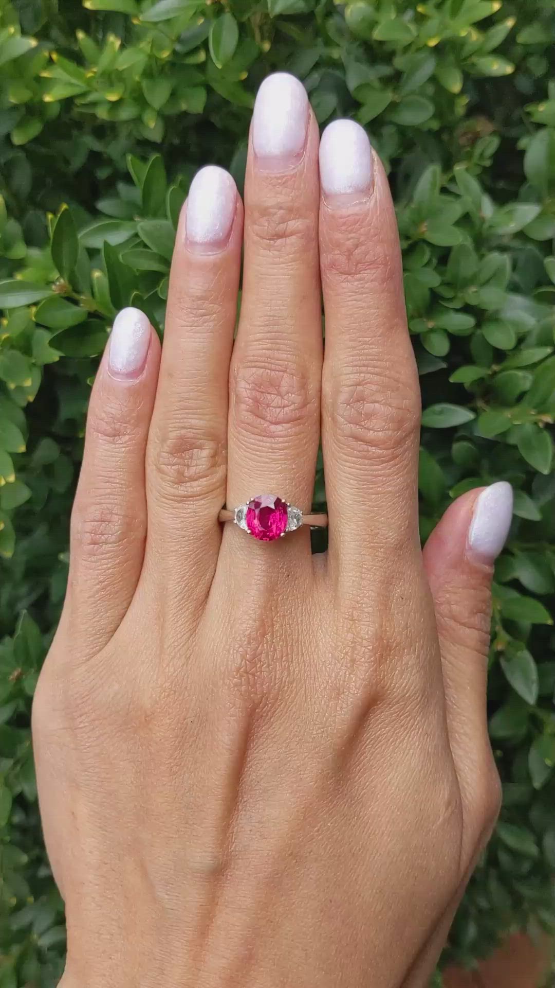 1.96 Ct. Ruby Natural Diamond Three Stone Ring, 18K White & Yellow Size Video