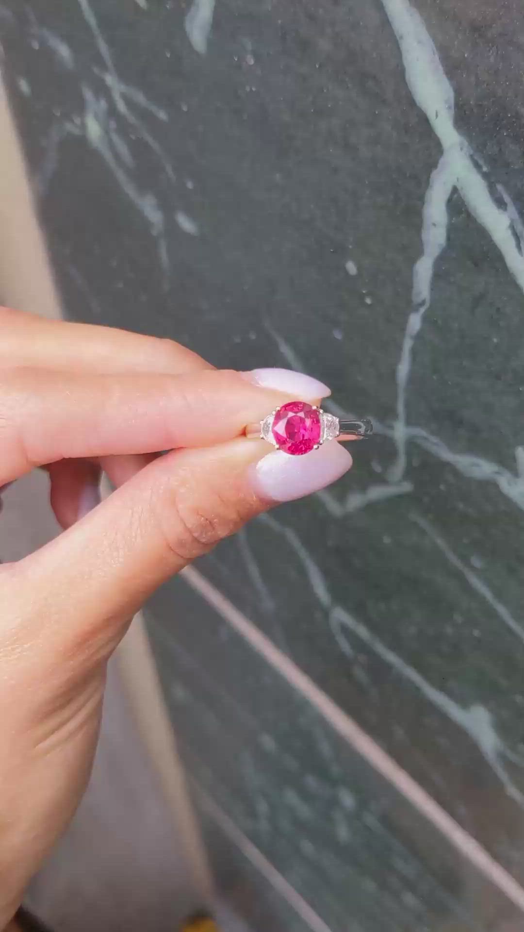 1.96 Ct. Ruby Natural Diamond Three Stone Ring, 18K White & Yellow Size Video