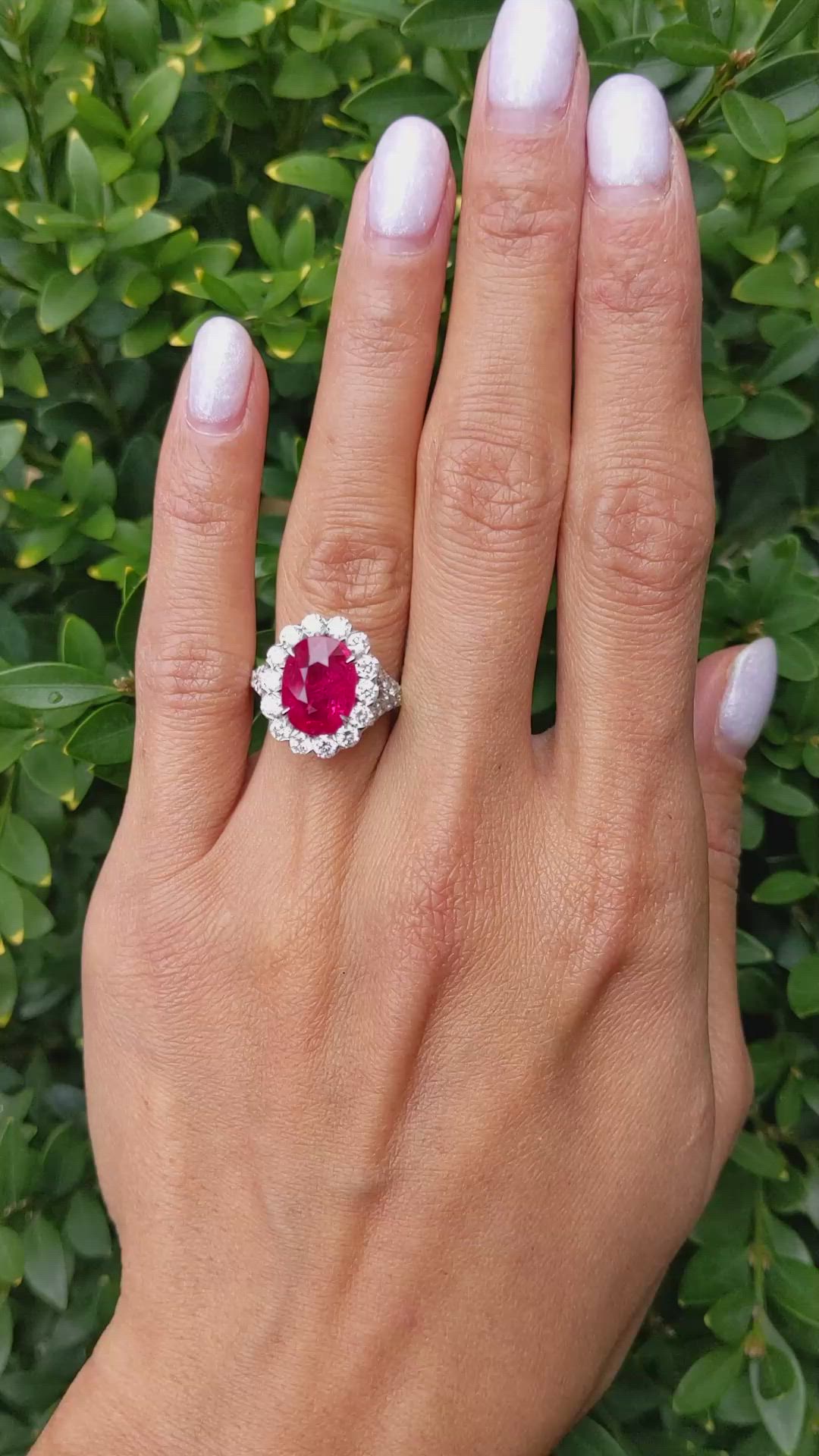 4.10 Ct. Ruby Natural Diamond Pave Ring, 18K White Gold Size Video