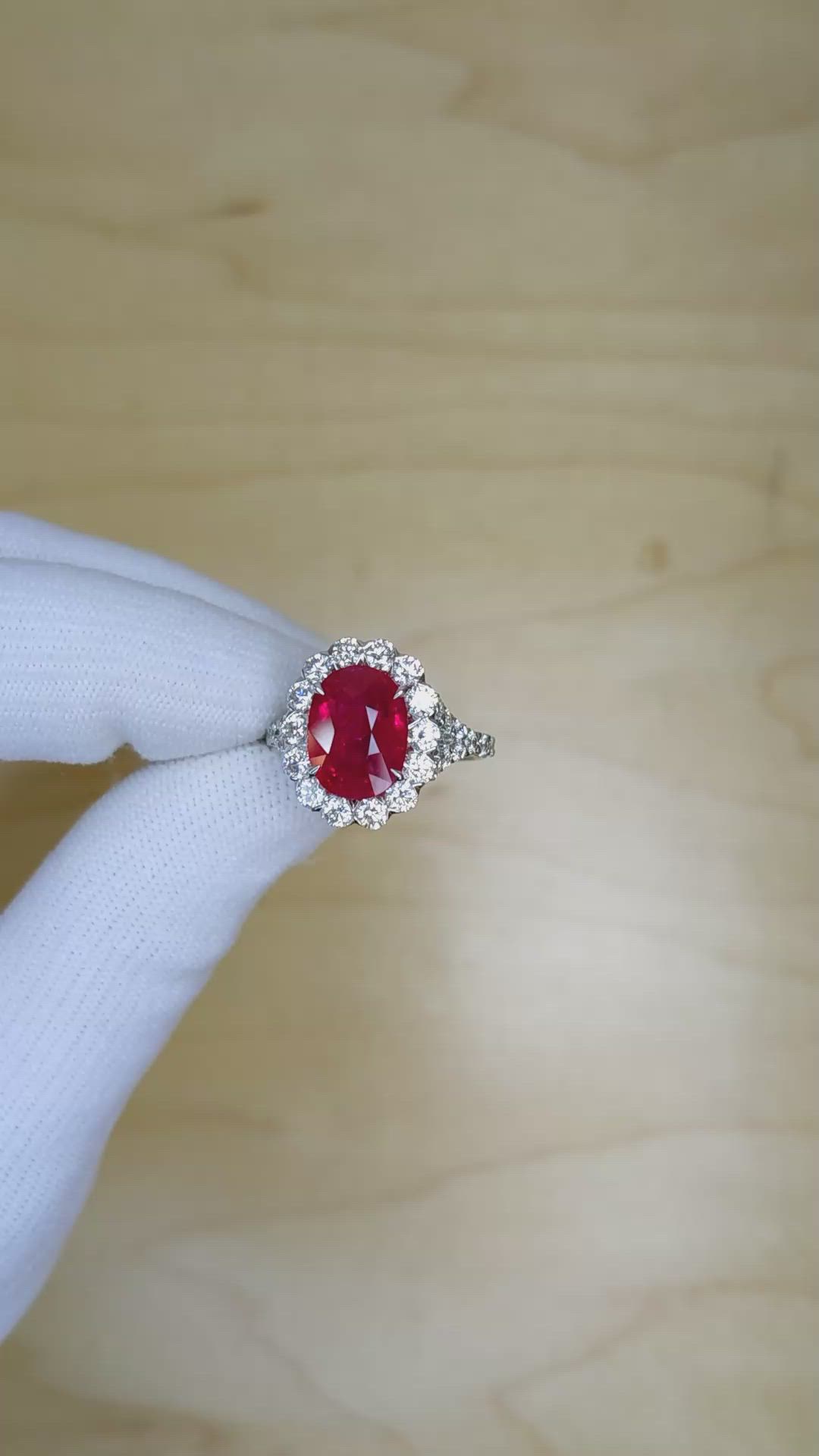 4.10 Ct. Ruby Natural Diamond Pave Ring, 18K White Gold Size Video