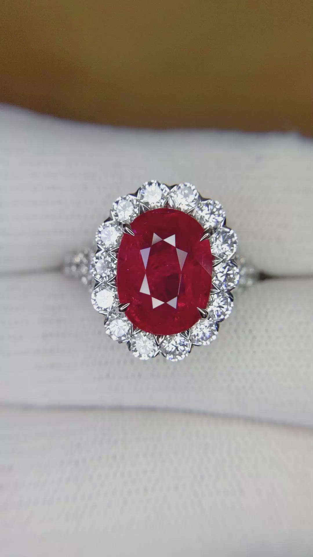 4.10 Ct. Ruby Natural Diamond Pave Ring, 18K White Gold Size Video