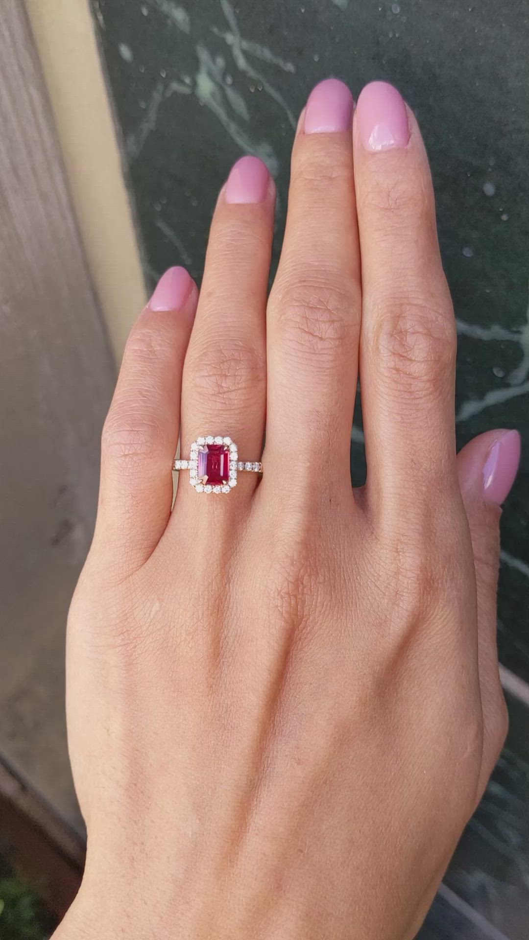 1.05 Ct. Ruby Natural Diamond Pave Ring, 18K Yellow Gold Size Video