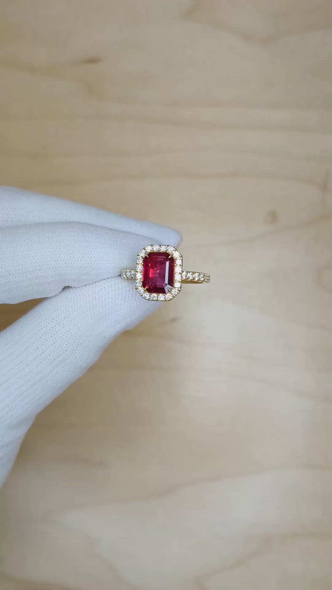 1.69 Ct. Ruby Natural Diamond Pave Ring, 18K Yellow Gold Size Video