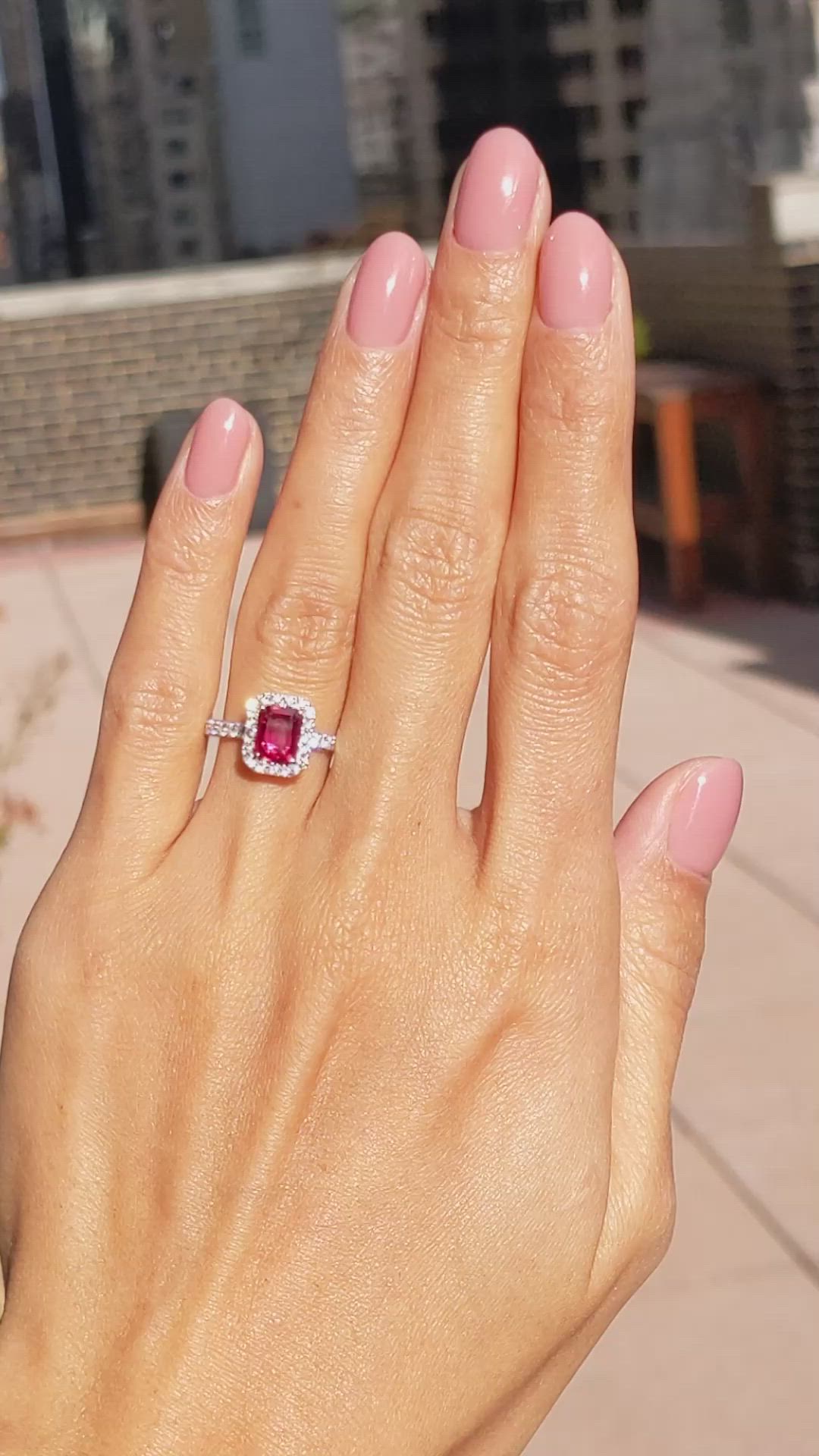 0.99 Ct. Ruby Natural Diamond Pave Ring, 18K White Gold Size Video