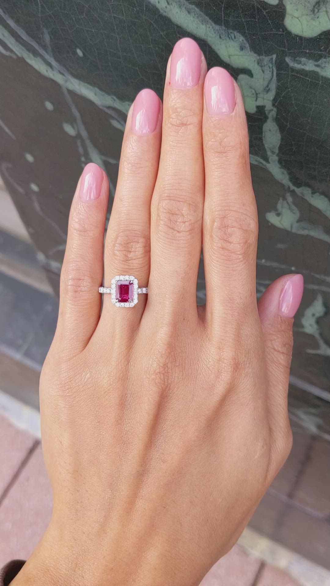 0.99 Ct. Ruby Natural Diamond Pave Ring, 18K White Gold Size Video