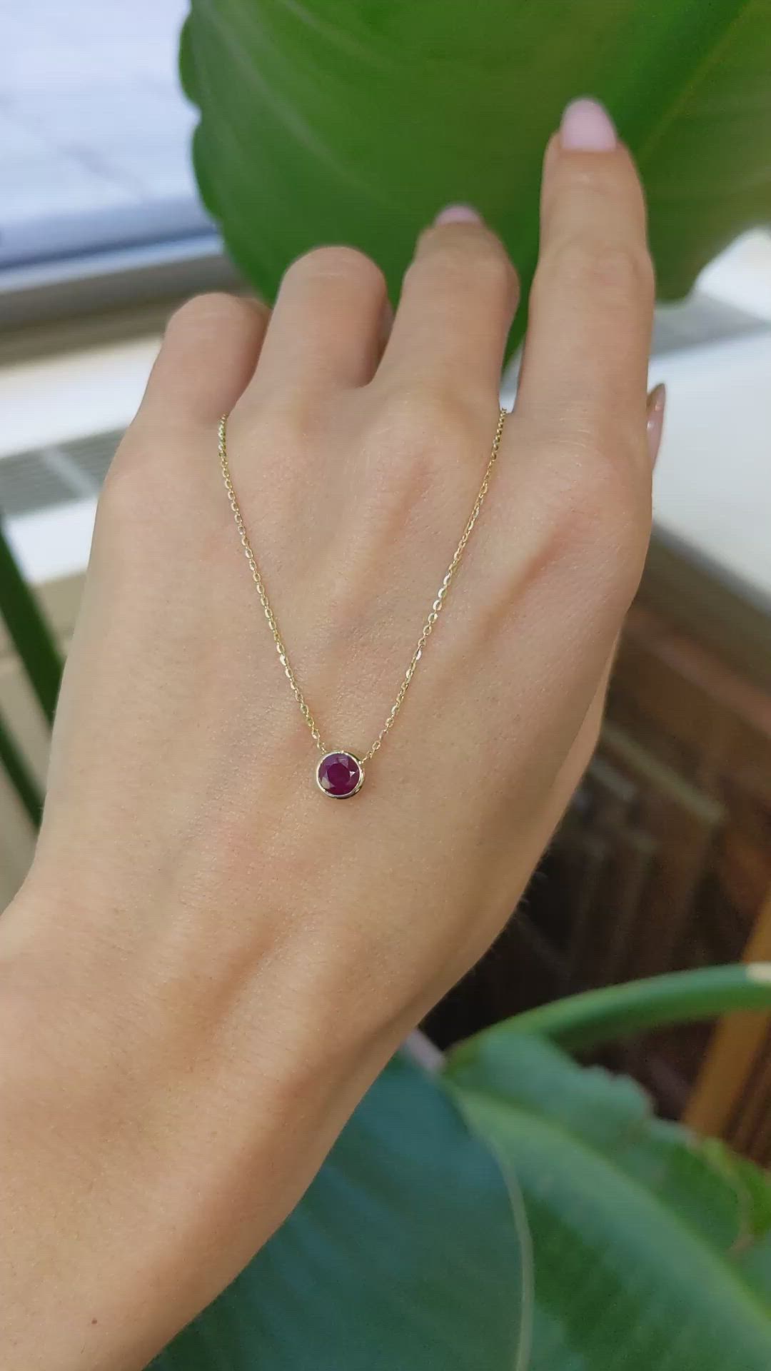0.56 Ct. Ruby Bezel Necklace, 14K Yellow Gold Size Video
