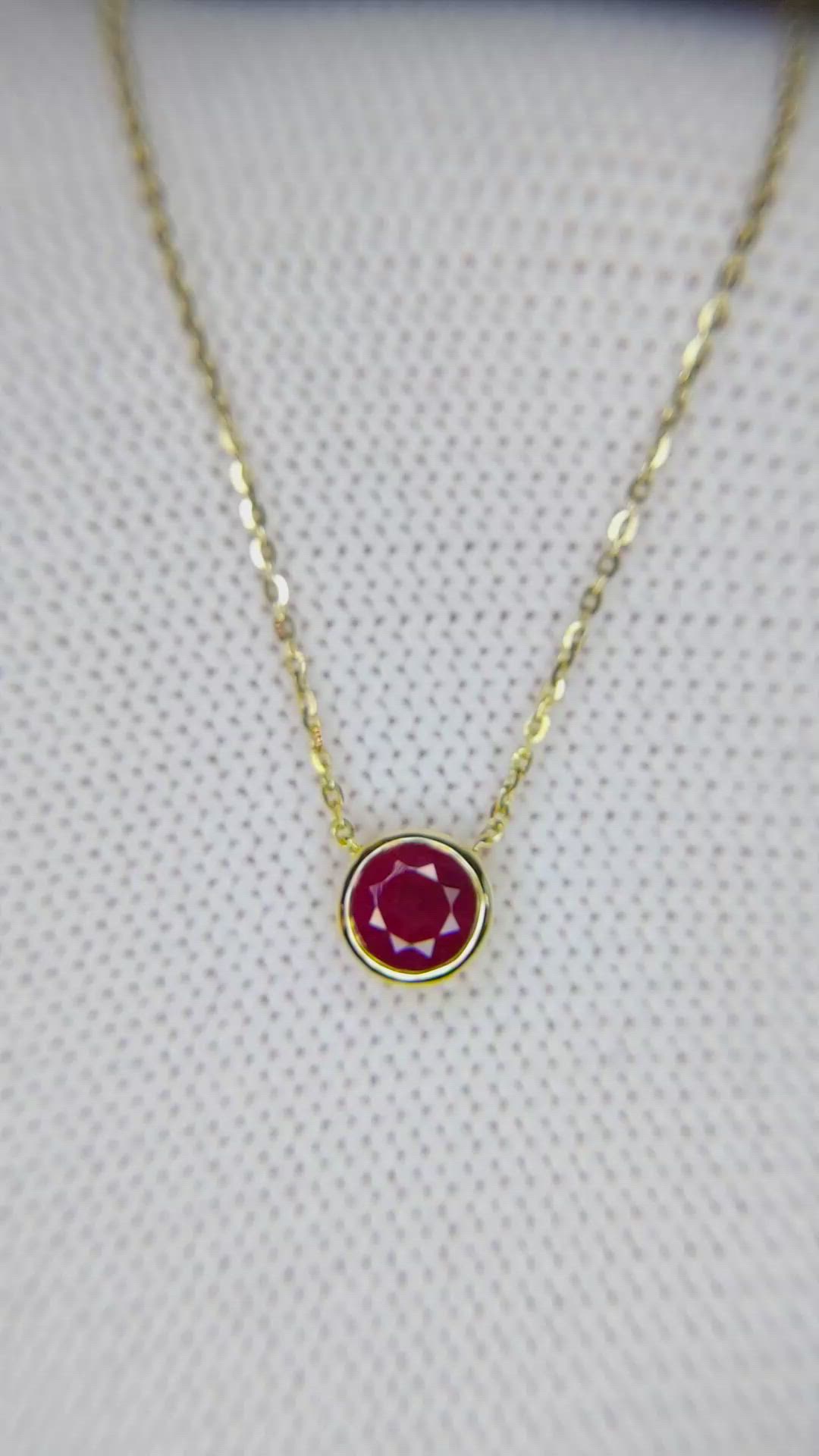0.56 Ct. Ruby Bezel Necklace, 14K Yellow Gold Size Video