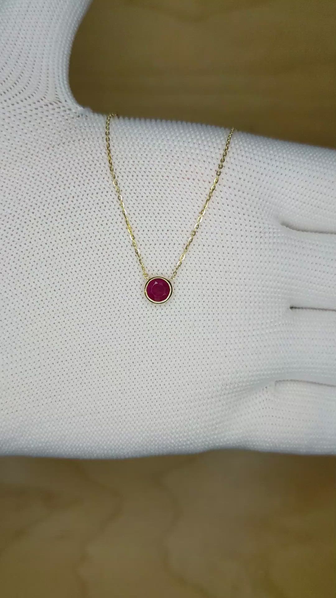 0.56 Ct. Ruby Bezel Necklace, 14K Yellow Gold Size Video