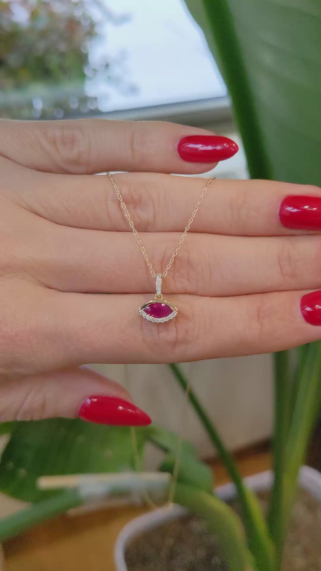 0.39 Ct. Ruby Pave Pendant, 14K Yellow Gold Size Video