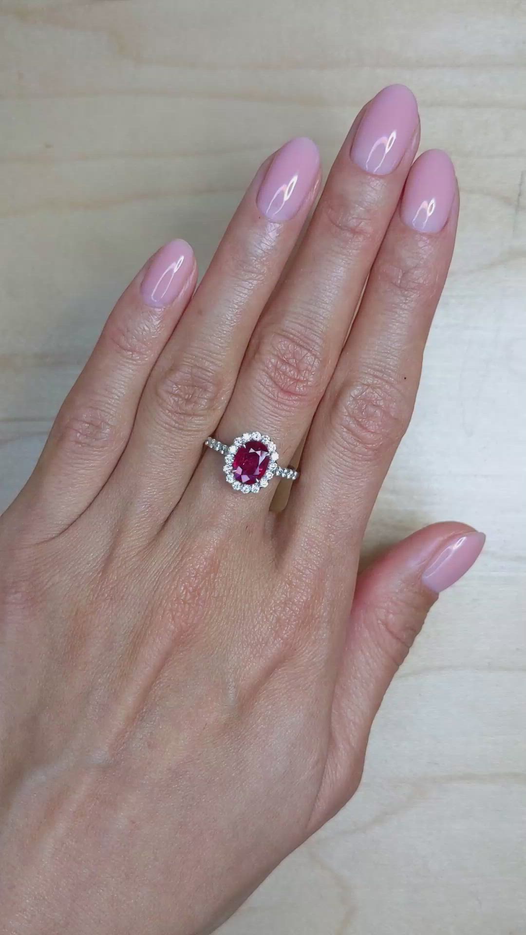 1.34 Ct. Ruby Natural Diamond Pave Ring, 18K White Gold Size Video