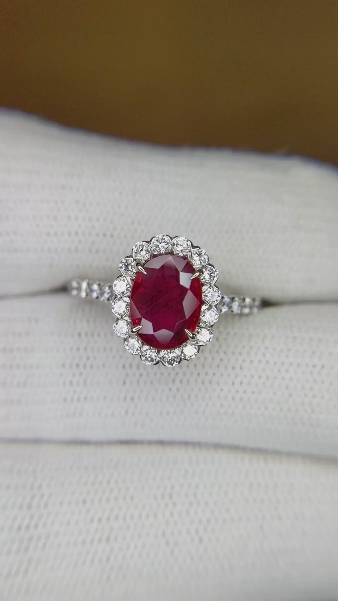 1.34 Ct. Ruby Natural Diamond Pave Ring, 18K White Gold Size Video