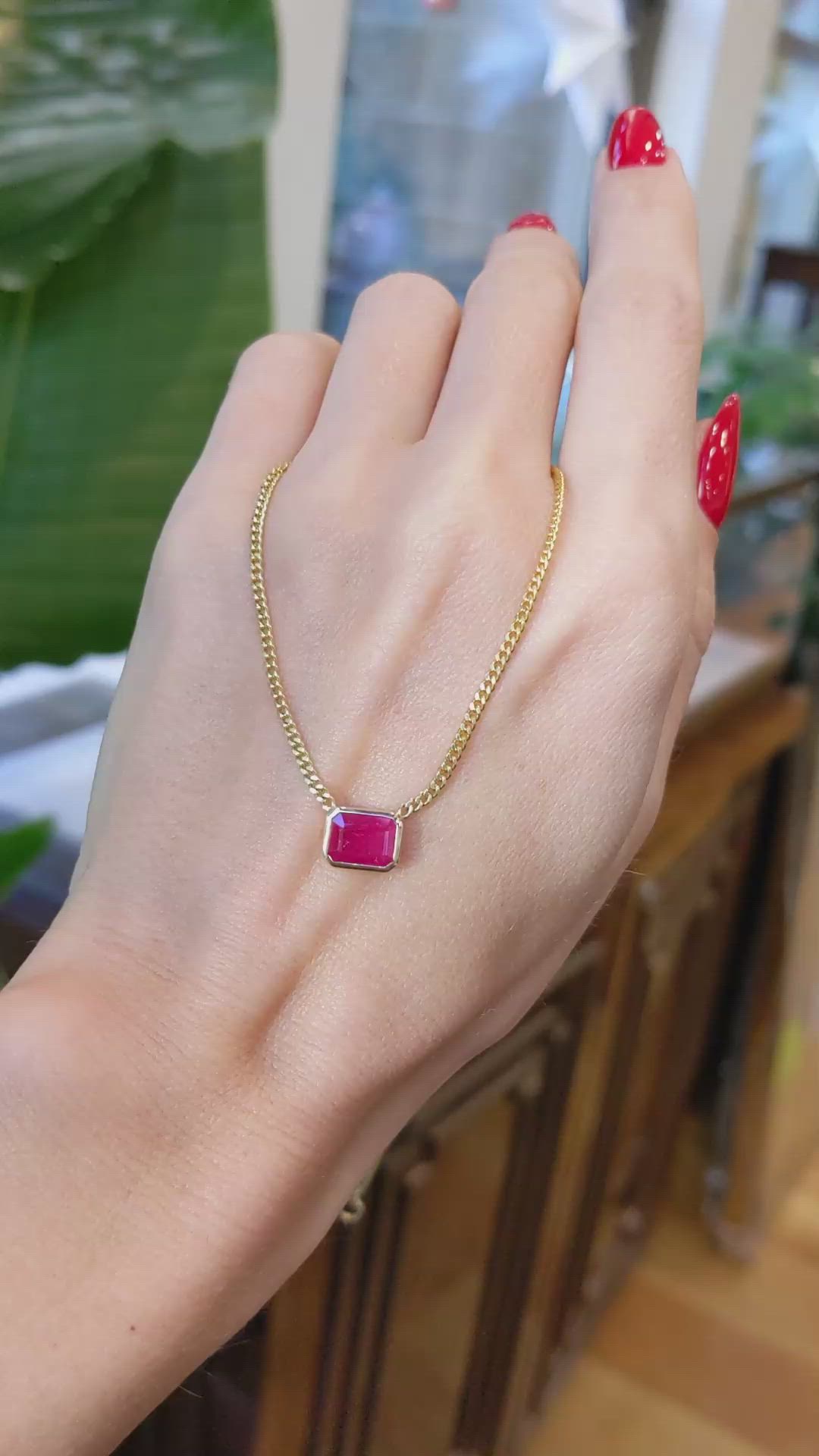 1.54 Ct. Pinkish Red Ruby Bezel Necklace, 14K Yellow Gold Size Video