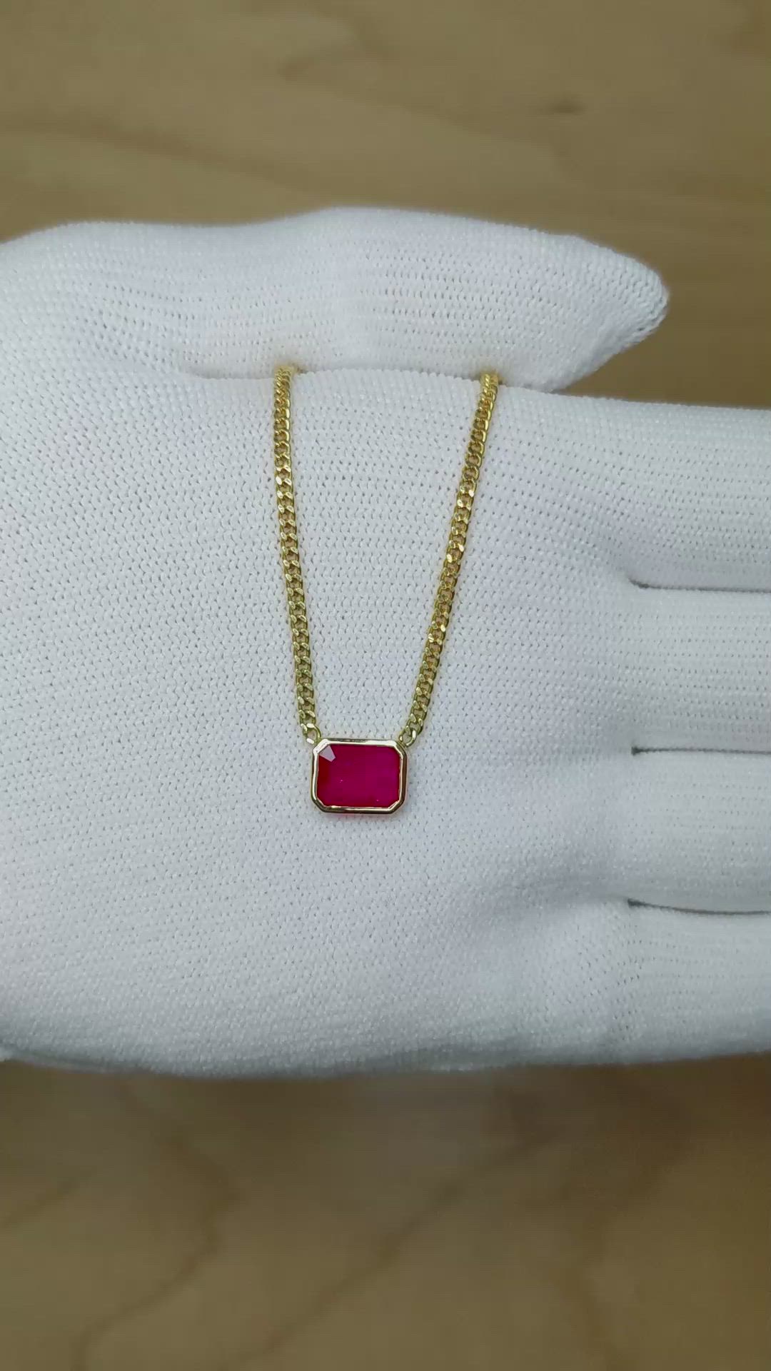 1.54 Ct. Pinkish Red Ruby Bezel Necklace, 14K Yellow Gold Size Video