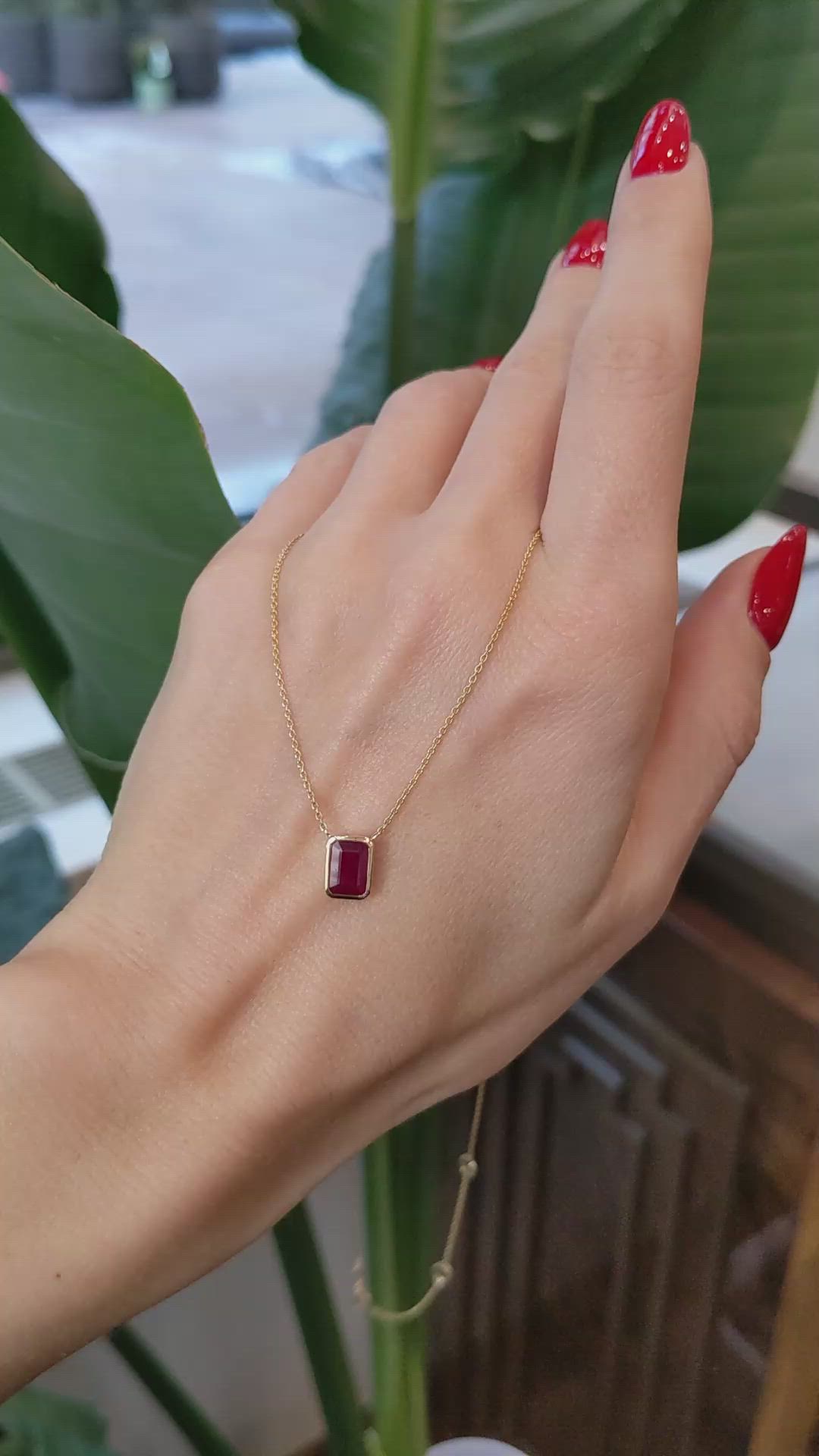 0.69 Ct. Ruby Bezel Necklace, 14K Yellow Gold Size Video