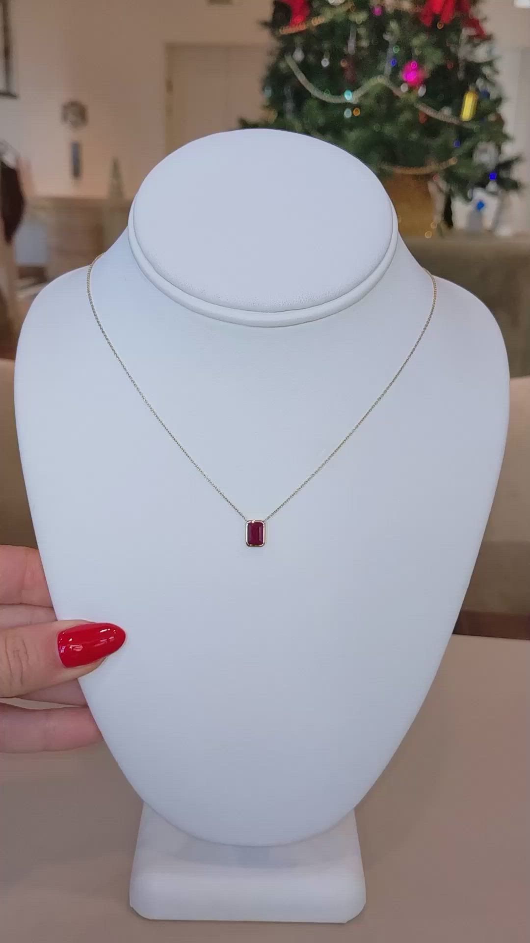 0.69 Ct. Ruby Bezel Necklace, 14K Yellow Gold Size Video