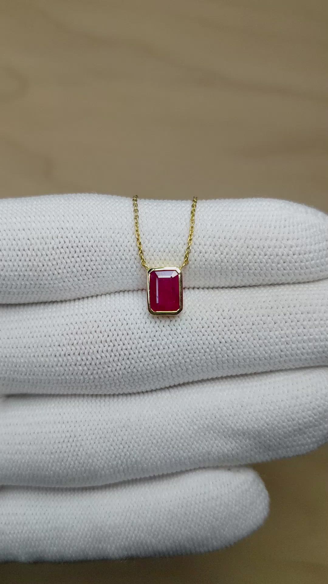 0.69 Ct. Ruby Bezel Necklace, 14K Yellow Gold Size Video