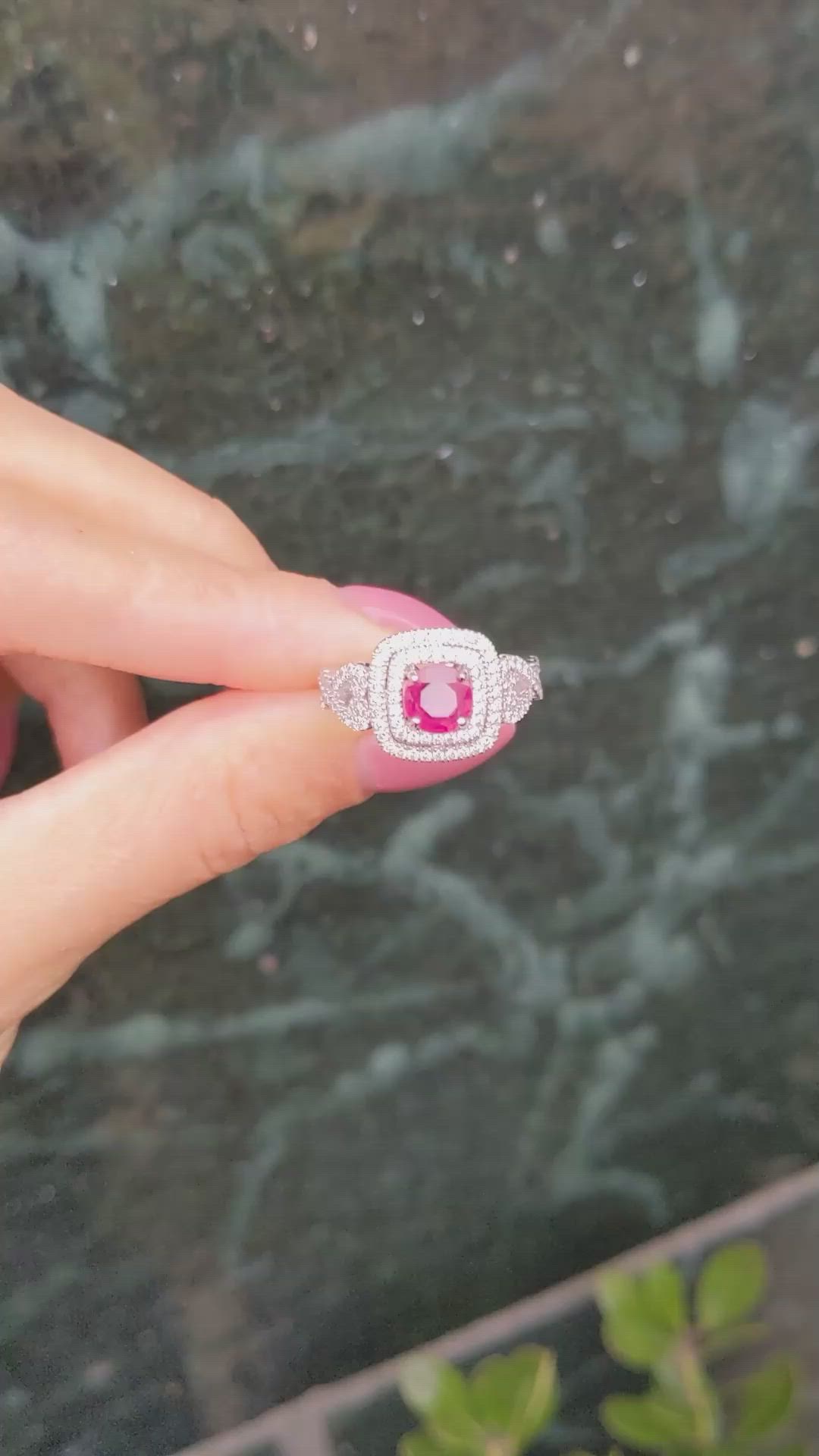 1.04 Ct. Ruby and Natural Diamond Pave Ring, 18K White Gold Size Video