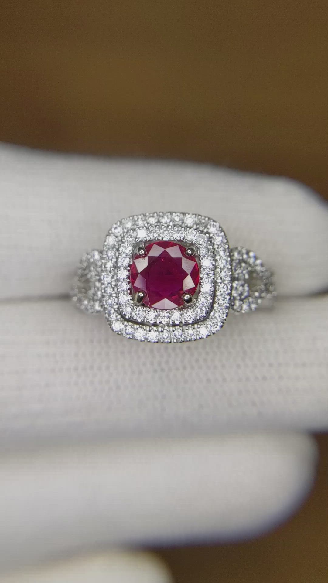 1.04 Ct. Ruby and Natural Diamond Pave Ring, 18K White Gold Size Video