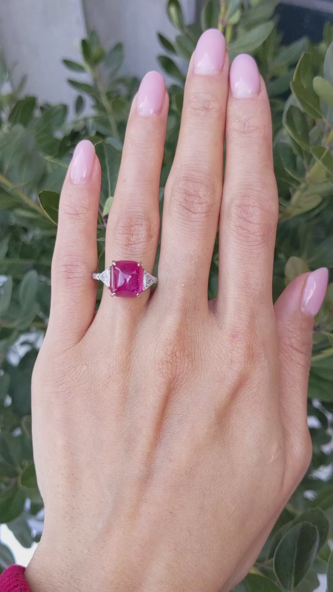 8.75 Ct. Purplish Red Ruby and Natural Diamond Antique Style Ring, Platinum 950 Size Video