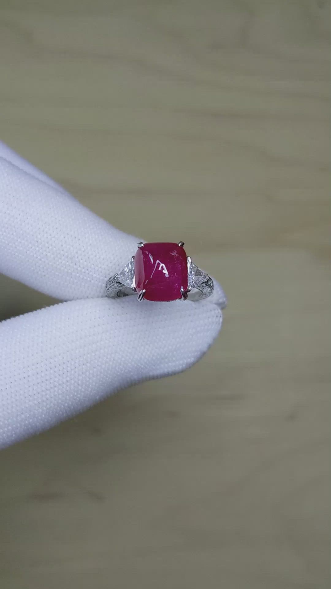 8.75 Ct. Purplish Red Ruby and Natural Diamond Antique Style Ring, Platinum 950 Size Video