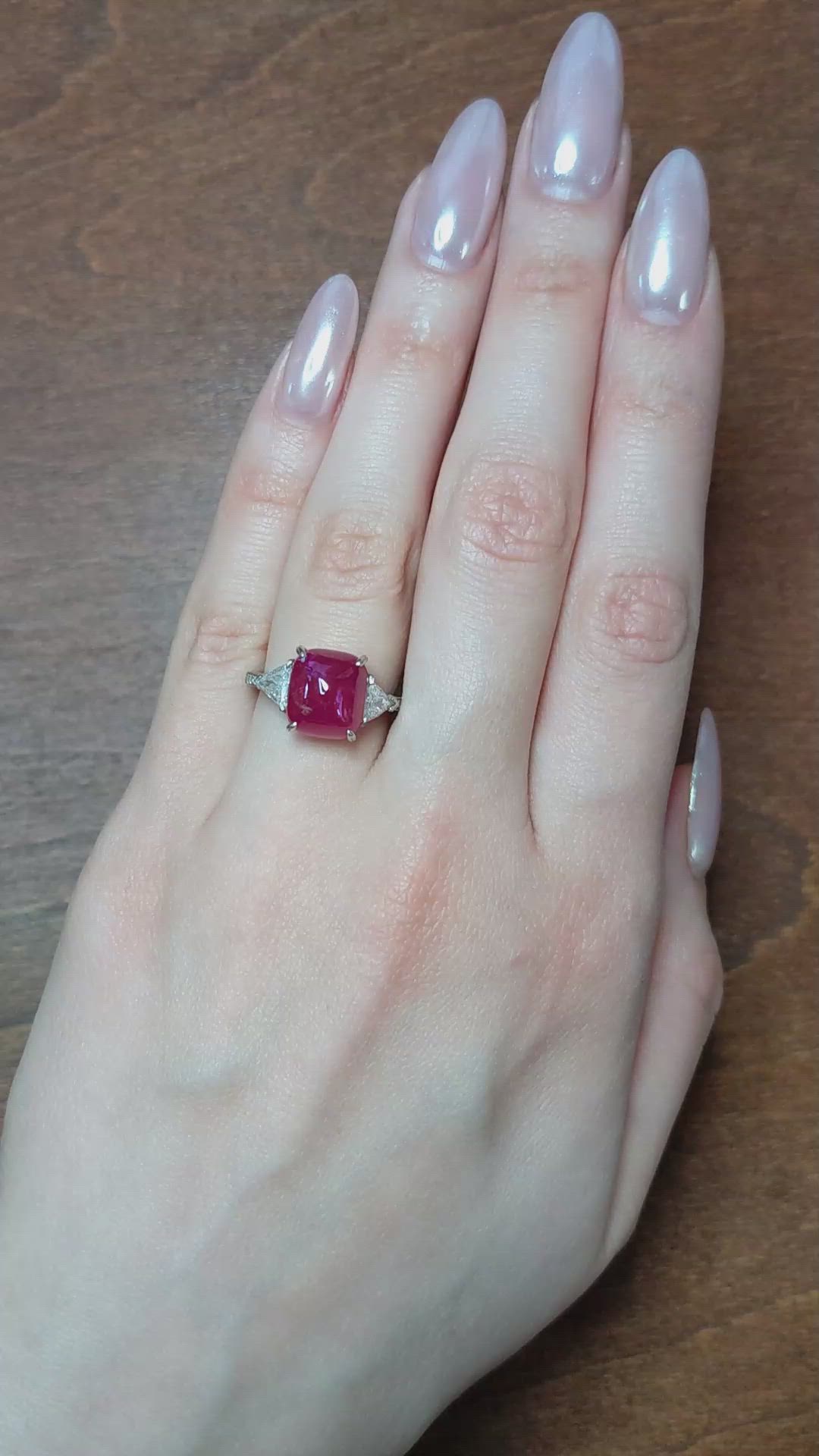 8.75 Ct. Purplish Red Ruby and Natural Diamond Antique Style Ring, Platinum 950 Size Video