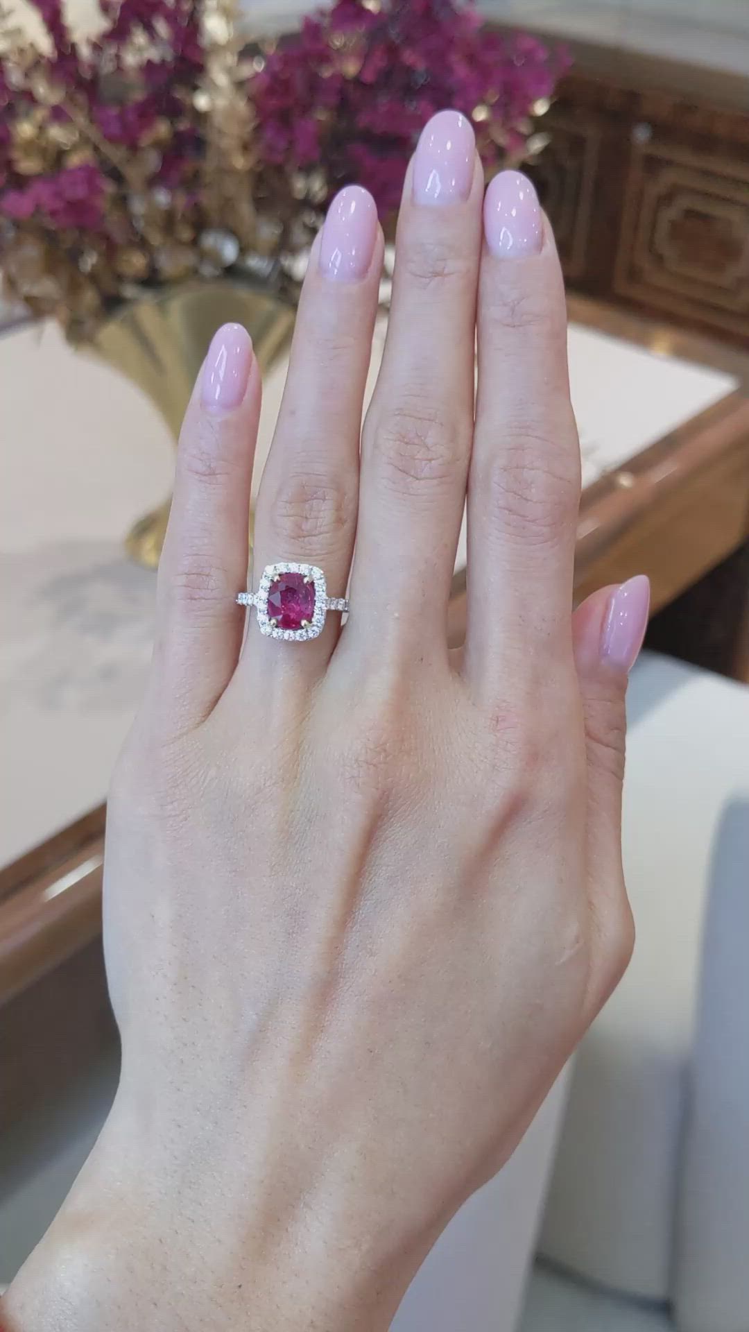 2.12 Ct. Ruby and Natural Diamond Pave Ring, 18K White & Yellow Size Video