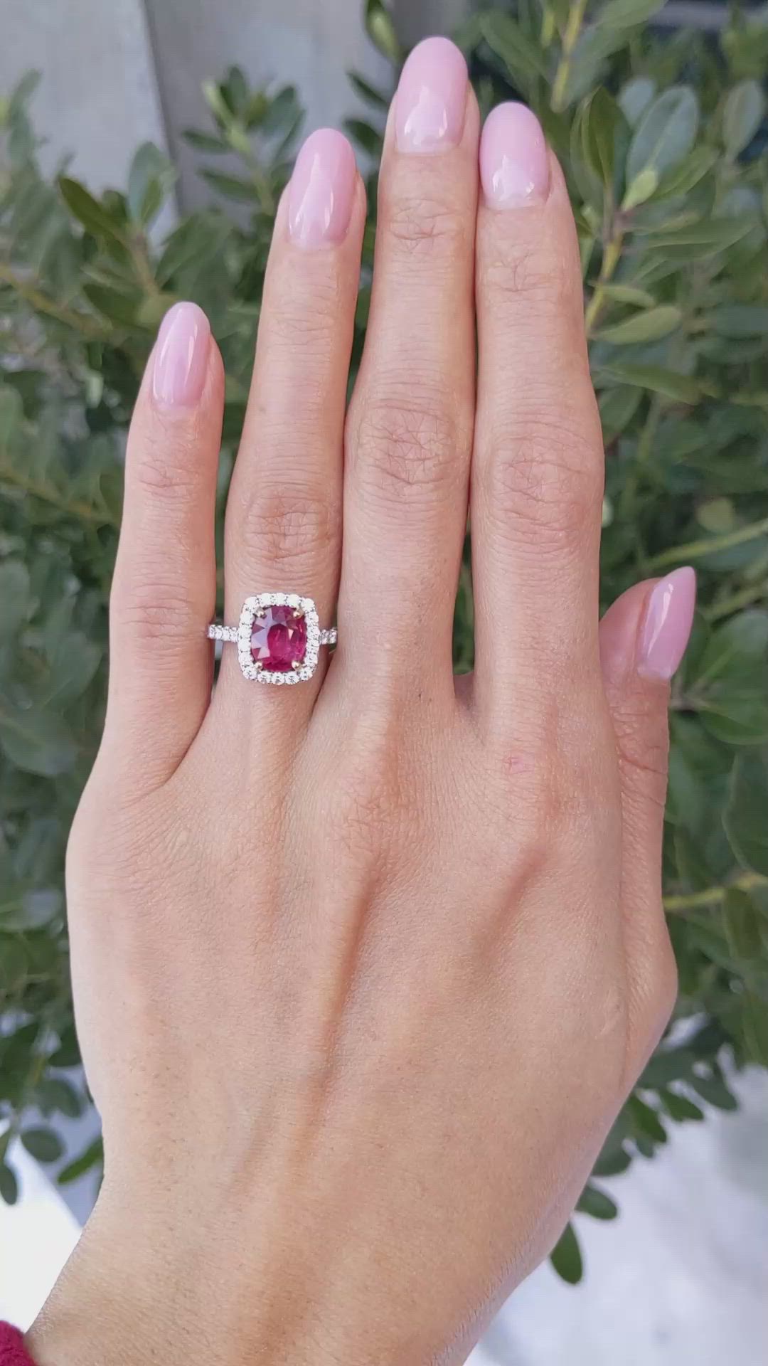 2.12 Ct. Ruby and Natural Diamond Pave Ring, 18K White & Yellow Size Video