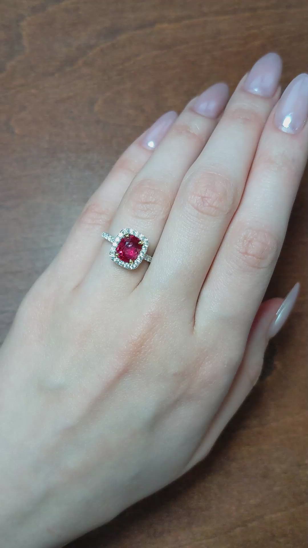 2.12 Ct. Ruby and Natural Diamond Pave Ring, 18K White & Yellow Size Video