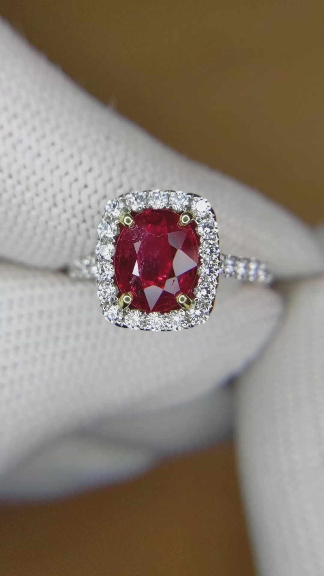 2.12 Ct. Ruby and Natural Diamond Pave Ring, 18K White & Yellow Size Video