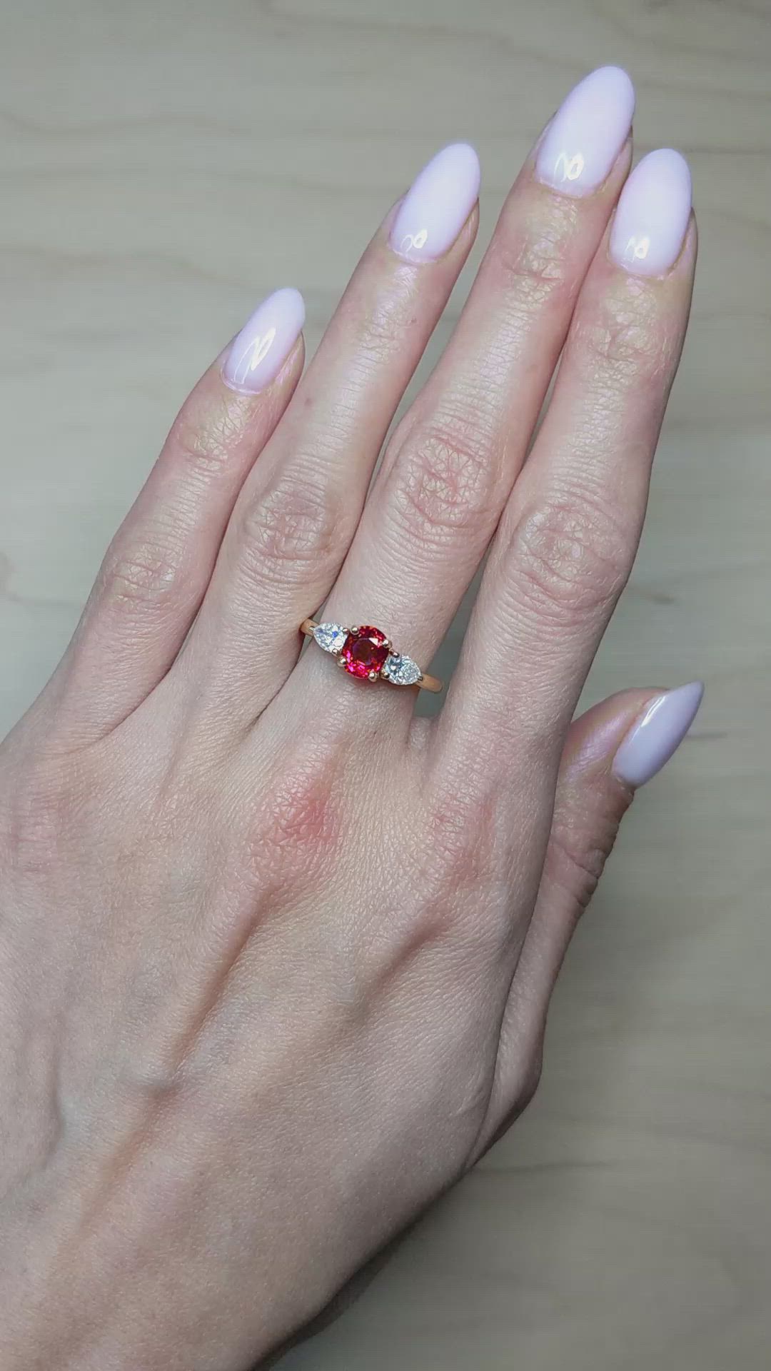 1.14 Ct. Ruby and Natural Diamond Three Stone Ring, 18K Yellow Gold Size Video