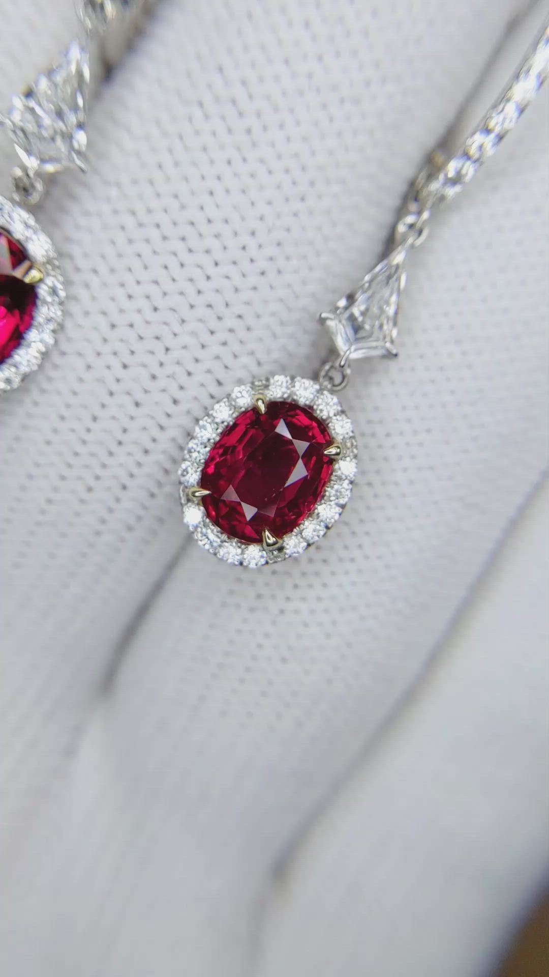 3.48&nbsp;Ct.Tw.Total Carat Weight Ruby and Natural Diamond Pave Earrings, 18K White & Yellow Size Video