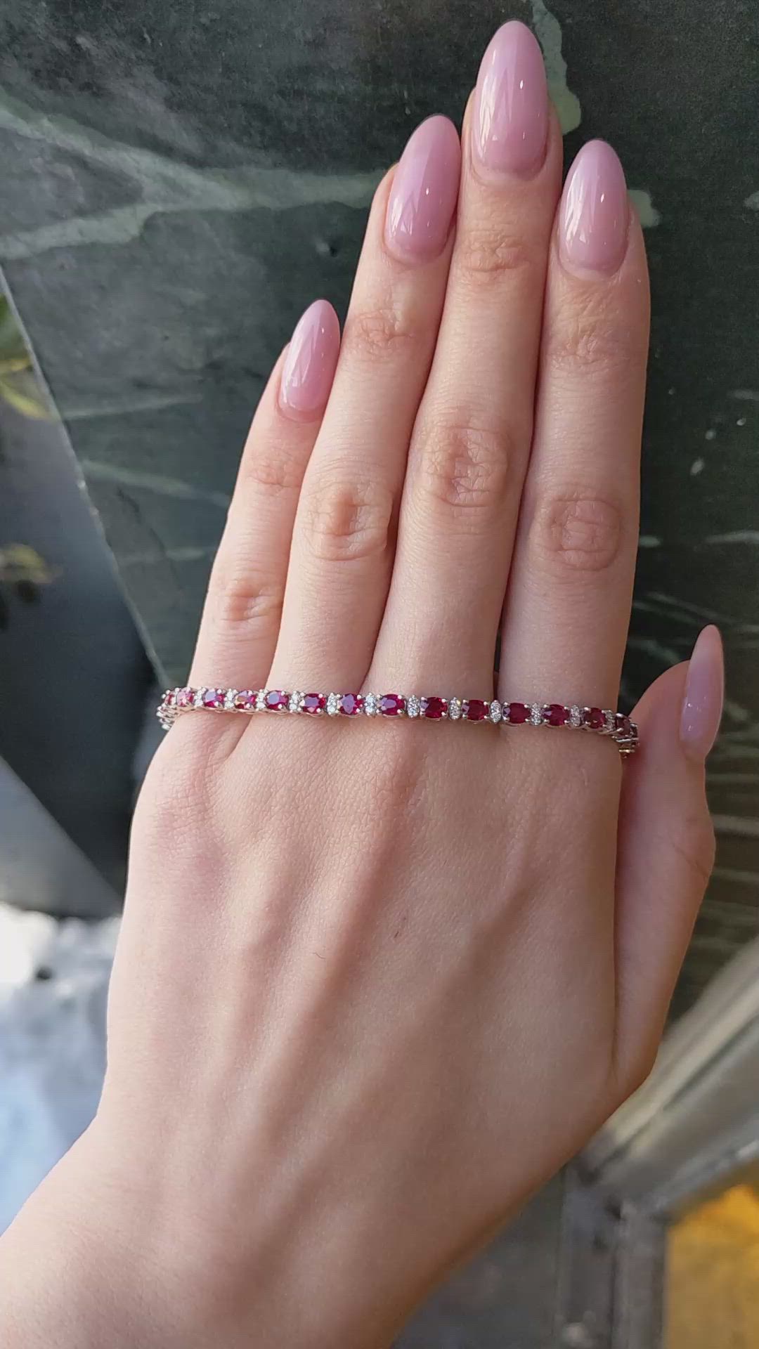 6.32&nbsp;Ct.Tw.Total Carat Weight Ruby and Natural Diamond Pave Bracelet, 18K White Gold Size Video