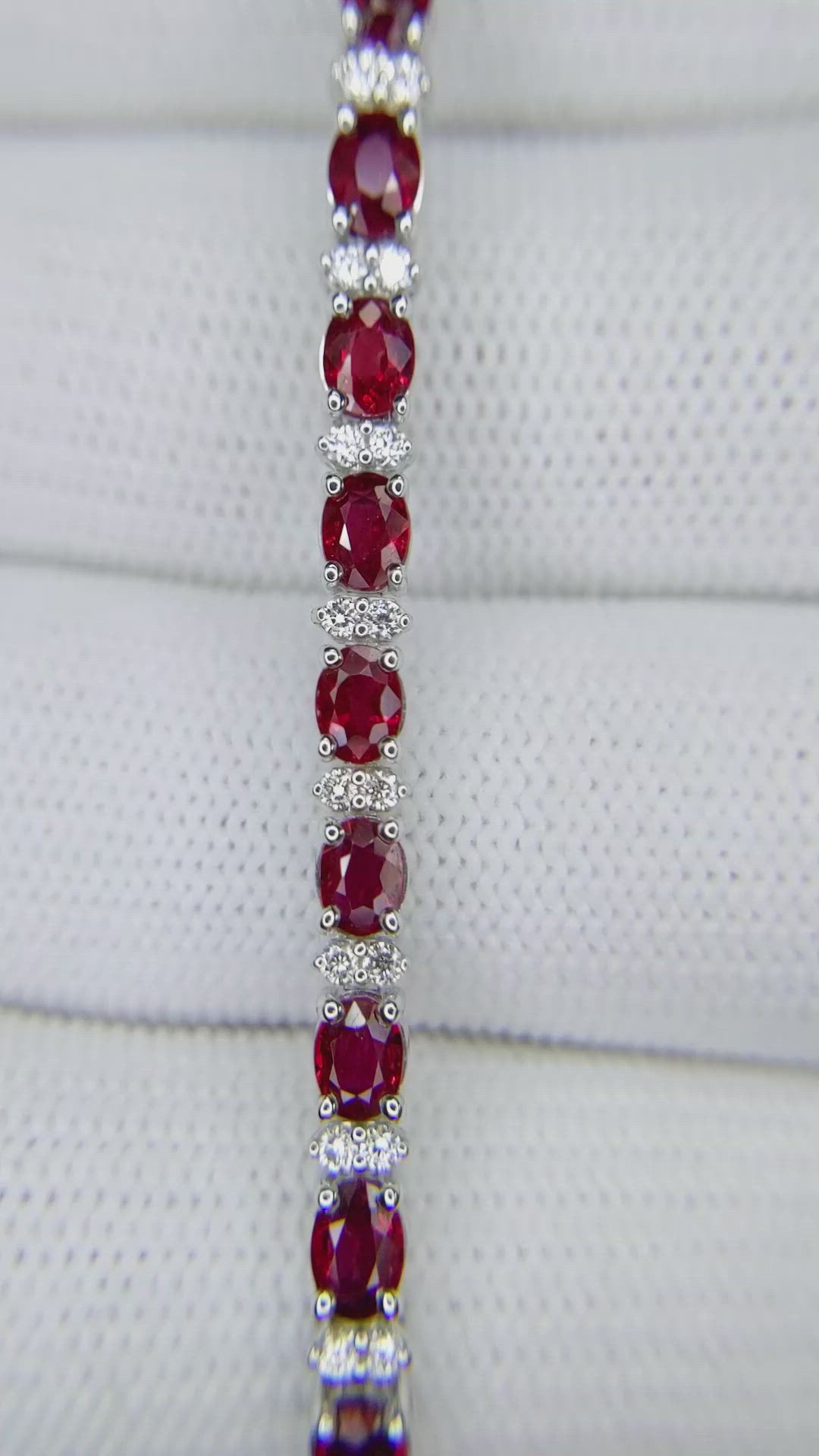 6.32&nbsp;Ct.Tw.Total Carat Weight Ruby and Natural Diamond Pave Bracelet, 18K White Gold Size Video