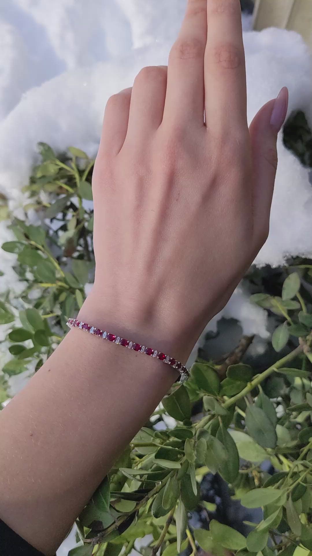 6.32&nbsp;Ct.Tw.Total Carat Weight Ruby and Natural Diamond Pave Bracelet, 18K White Gold Size Video