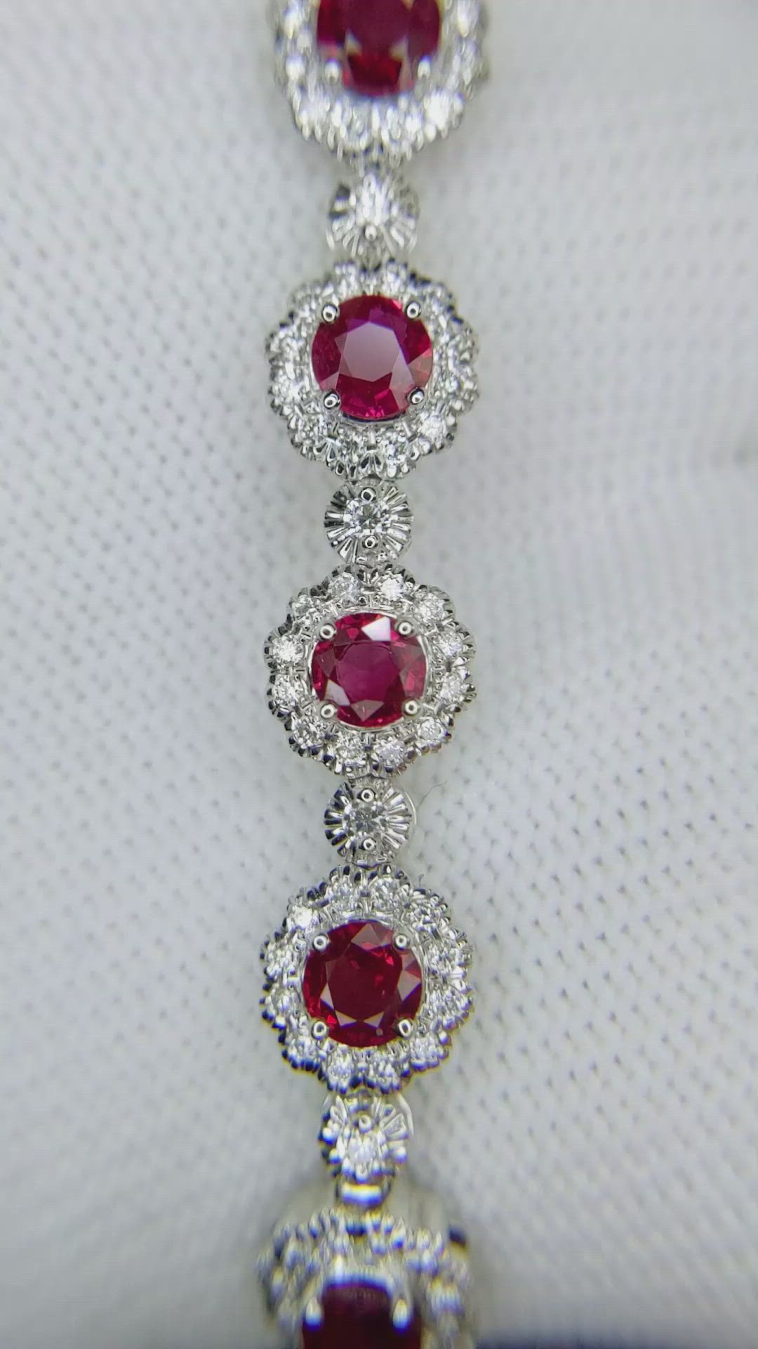 5.60&nbsp;Ct.Tw.Total Carat Weight Ruby and Natural Diamond Pave Bracelet, 18K White Gold Size Video