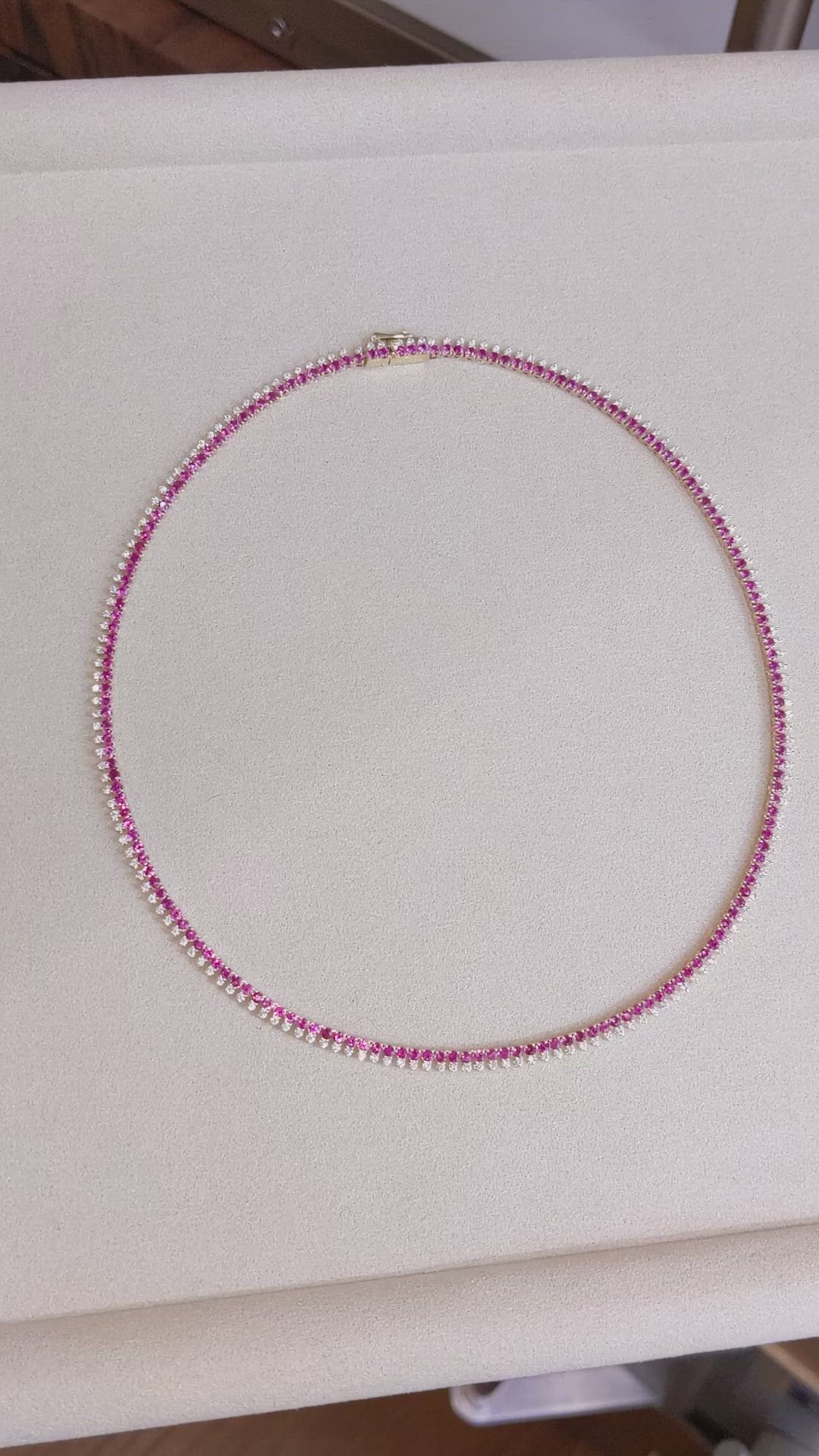 7.20 Ct. Pinkish Red Ruby and Natural Diamond Pave Necklace, 14K Yellow Gold Size Video