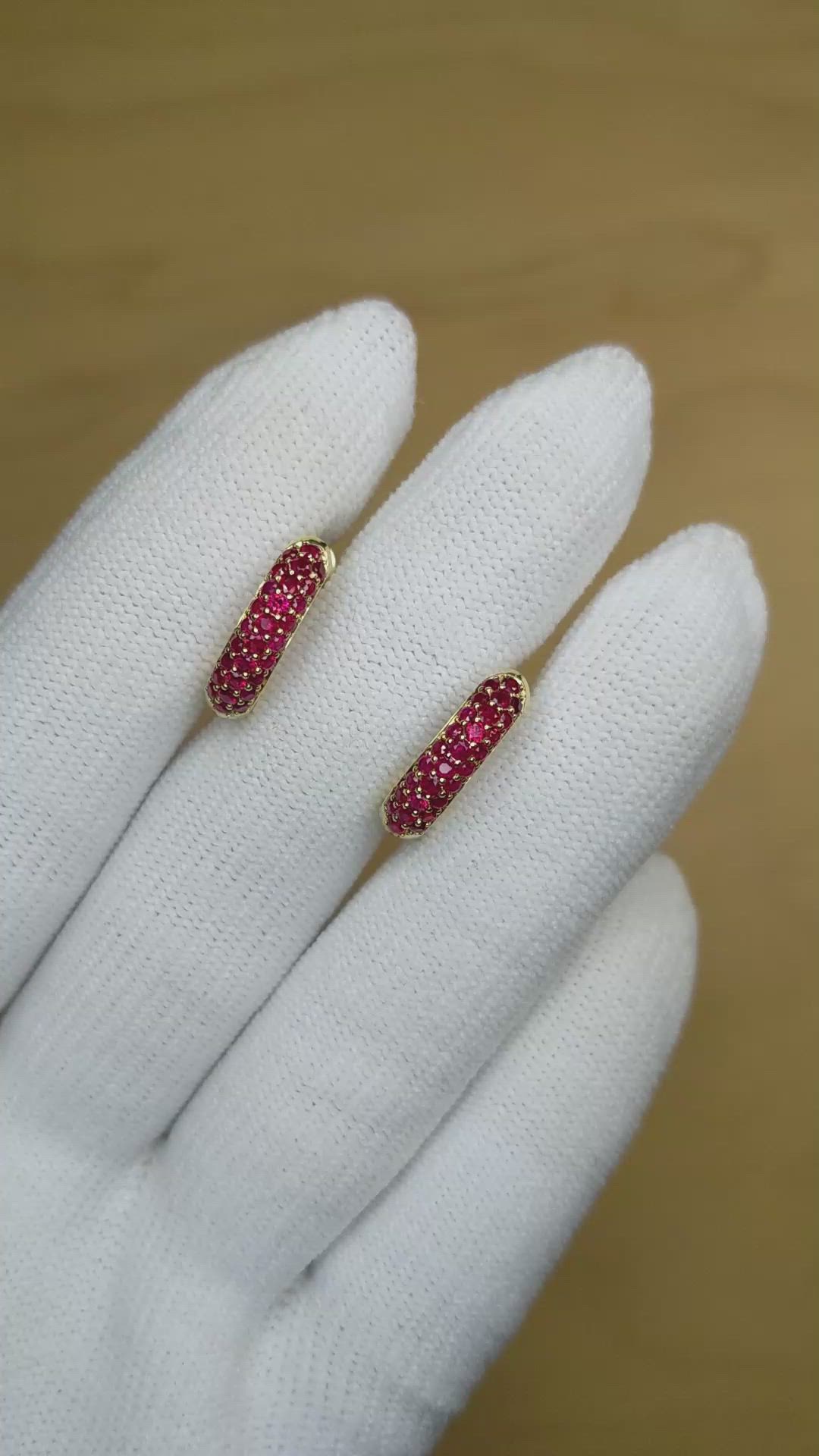 0.91&nbsp;Ct.Tw.Total Carat Weight Ruby Pave Earrings, 14K Yellow Gold Size Video