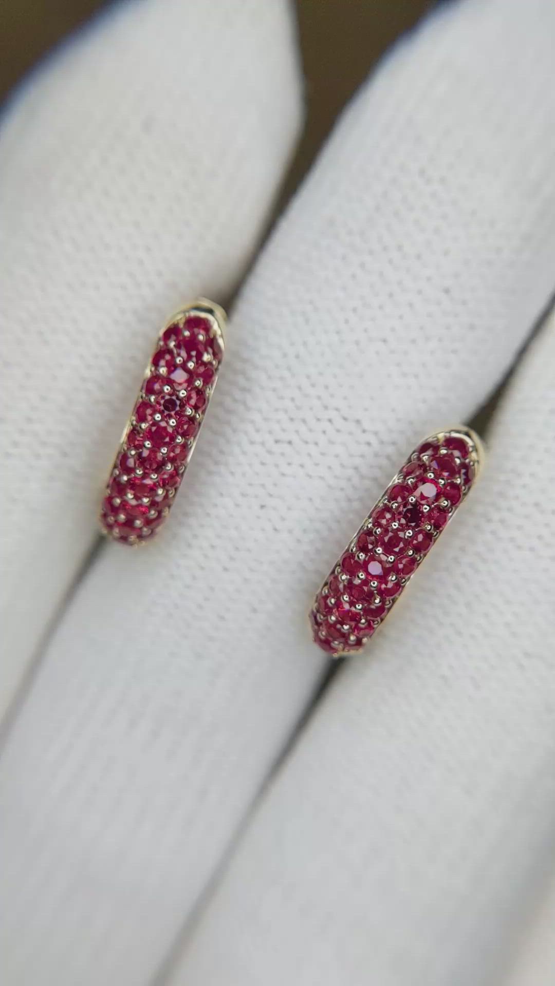 0.91&nbsp;Ct.Tw.Total Carat Weight Ruby Pave Earrings, 14K Yellow Gold Size Video