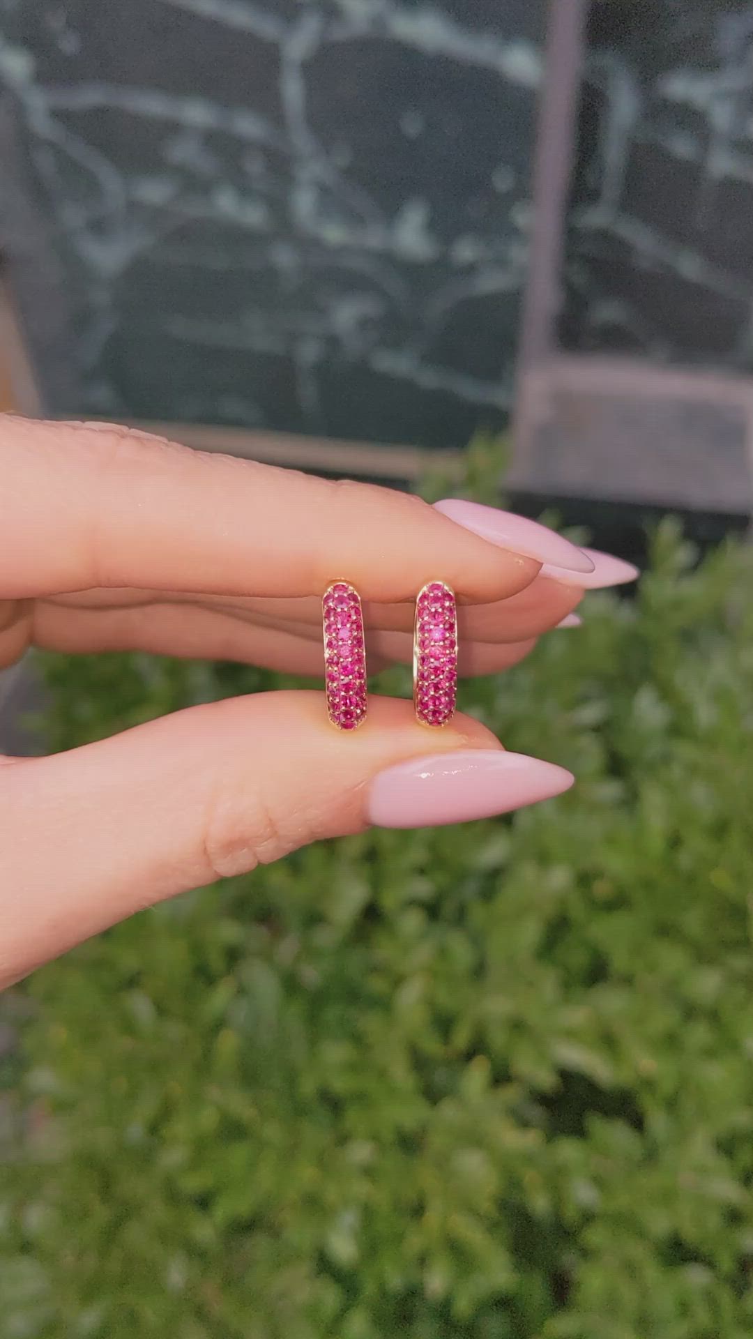 0.91&nbsp;Ct.Tw.Total Carat Weight Ruby Pave Earrings, 14K Yellow Gold Size Video