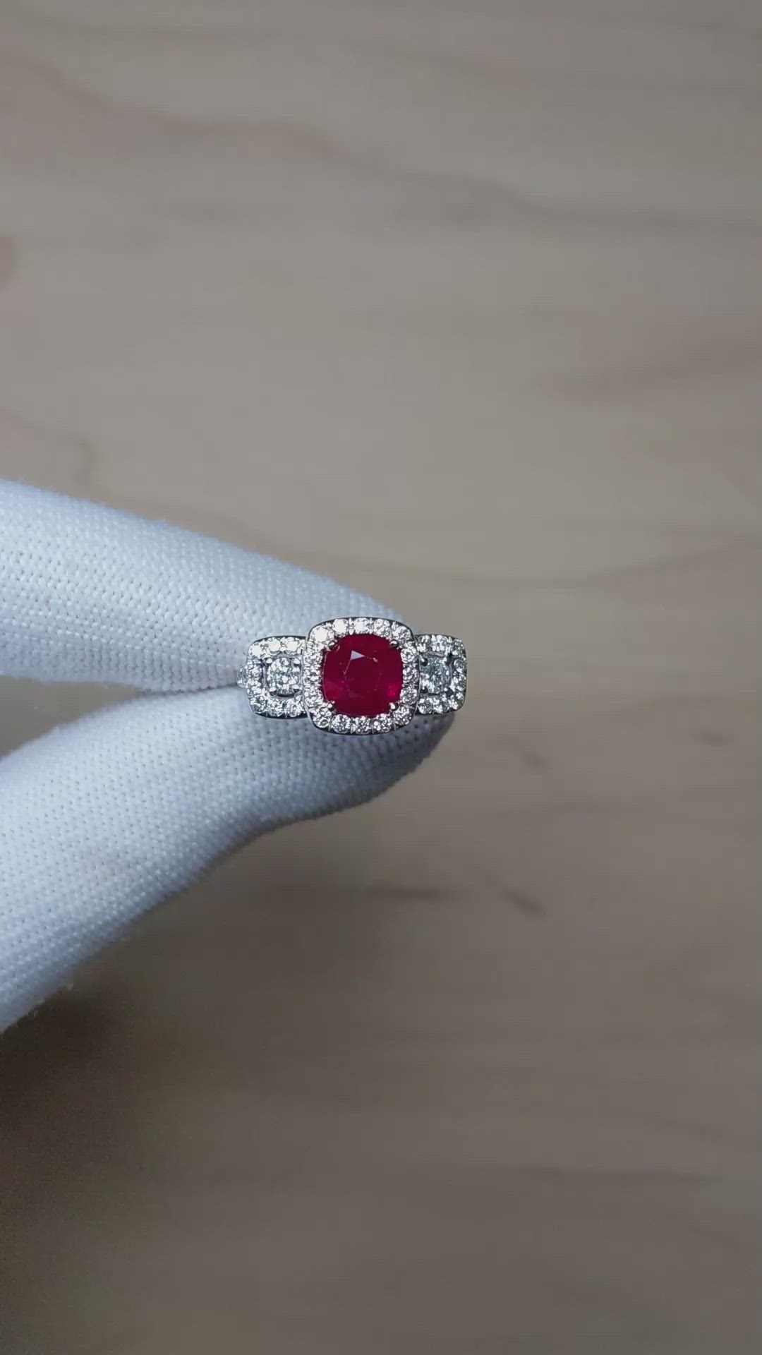 2.01 Ct. Ruby and Natural Diamond Pave Ring, 18K White & Yellow Size Video