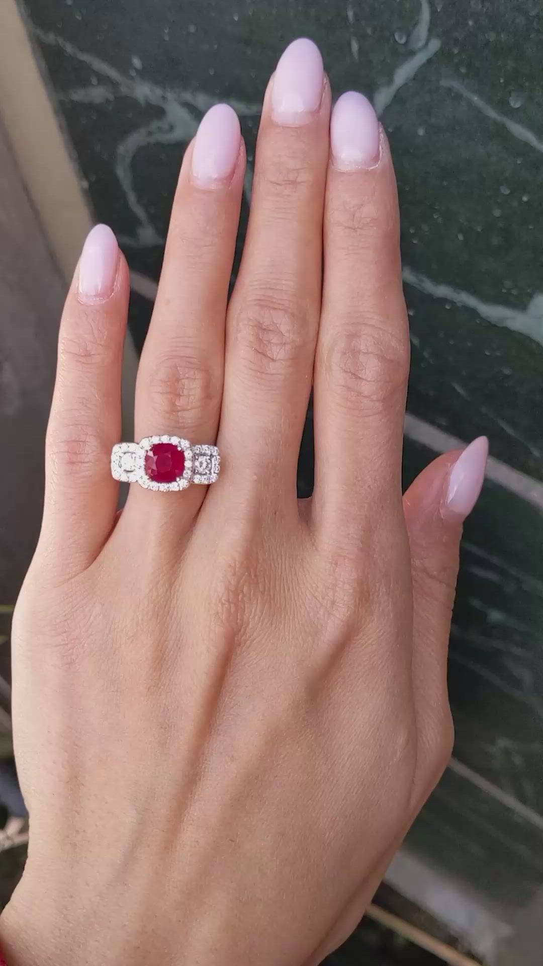 2.01 Ct. Ruby and Natural Diamond Pave Ring, 18K White & Yellow Size Video